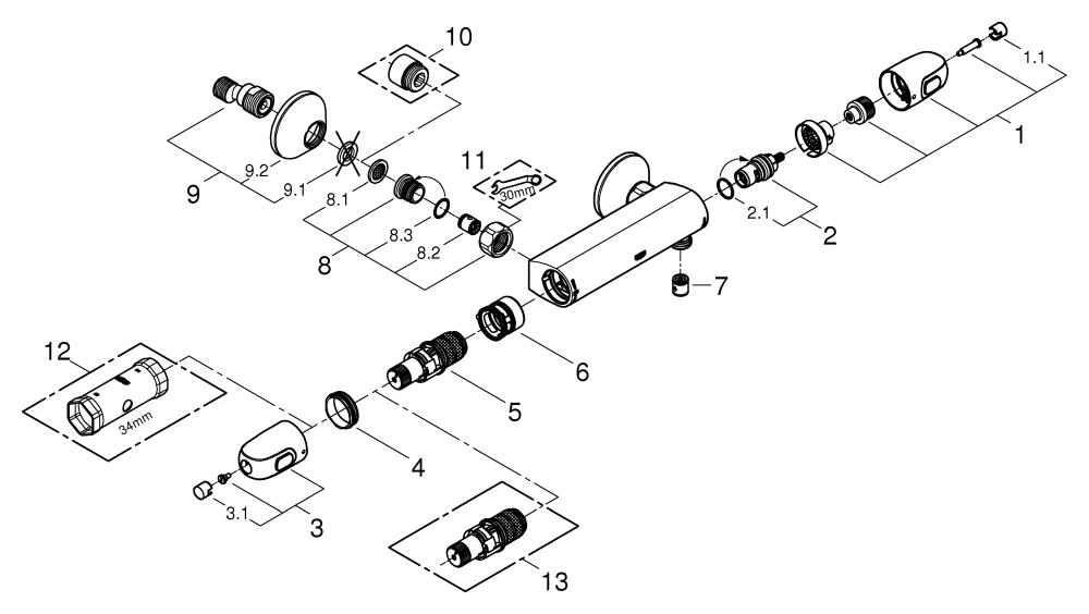 Grohe Grohtherm 1000 Thermostat-Brausebatterie ½ Wandmontage chrom Grohe Grohtherm 1000 Thermostat-Brausebatterie ½ Wandmontage chrom