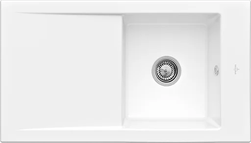 Villeroy & Boch Einbauspüle Timeline 50, 900x510 mm, 220 mm Höhe, Weiße Alpin CeramicPlus, Rechteck, Keramik mit Edelstahl-Armaturen Villeroy & Boch Einbauspüle Timeline 50, 900x510 mm, 220 mm Höhe, Weiße Alpin CeramicPlus, Rechteck, Keramik mit Edelstahl-Armaturen