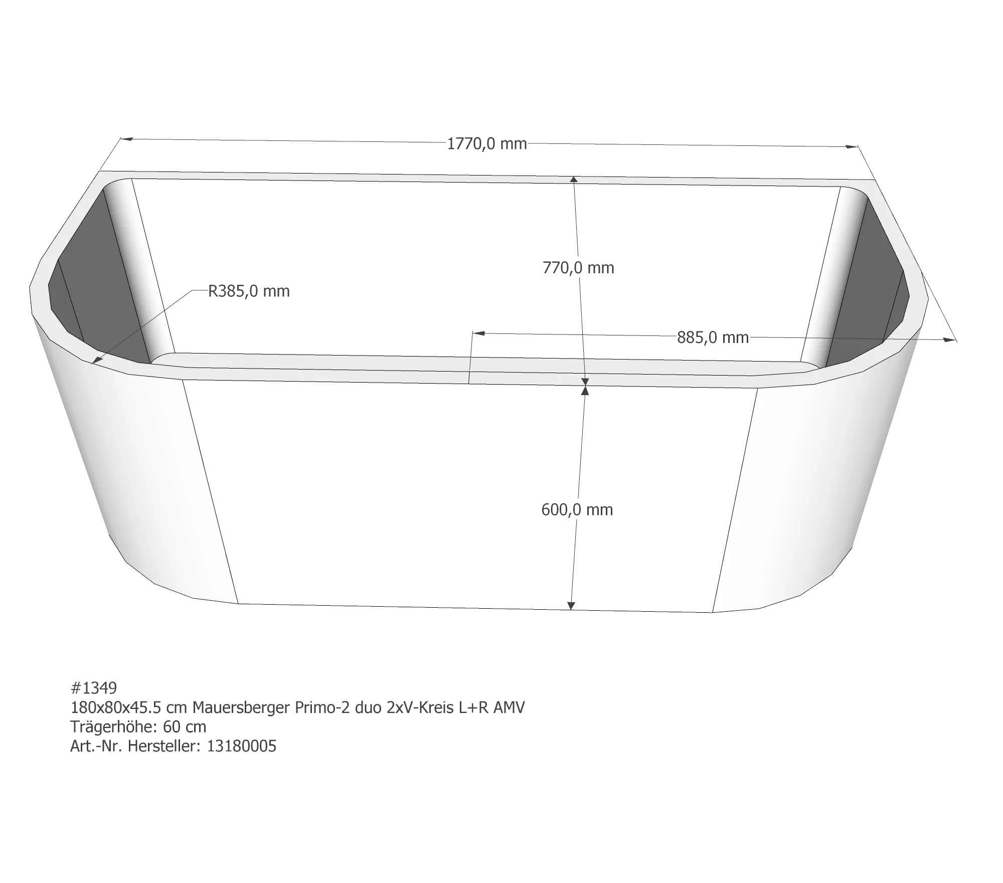 Badewannenträger für Mauersberger Primo 2 links+rechts duo links 180 × 80 × 45,5 cm Badewannenträger für Mauersberger Primo 2 links+rechts duo links 180 × 80 × 45,5 cm