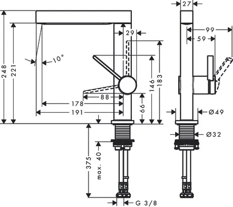 Waschtischmischer 230 Finoris Schwenkauslauf chrom Waschtischmischer 230 Finoris Schwenkauslauf chrom