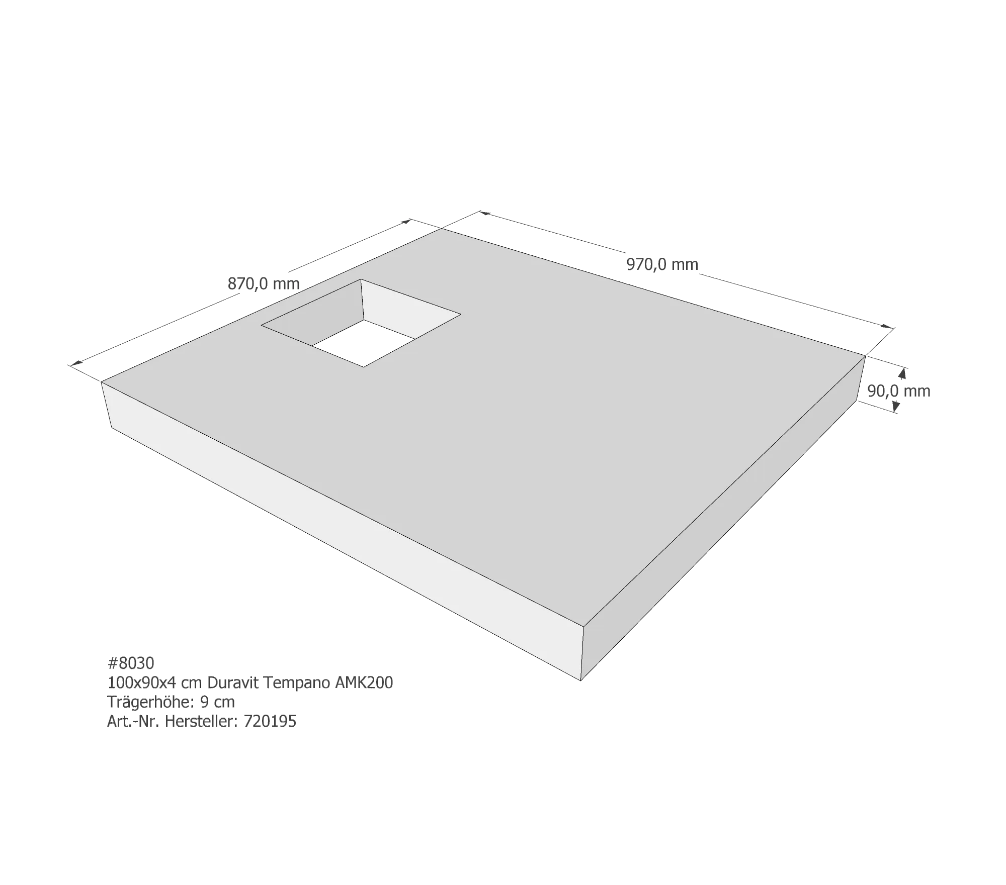 Duschwannenträger für Duravit Tempano 100 × 90 × 4 cm Breite: 90 cm / Länge: 100 cm