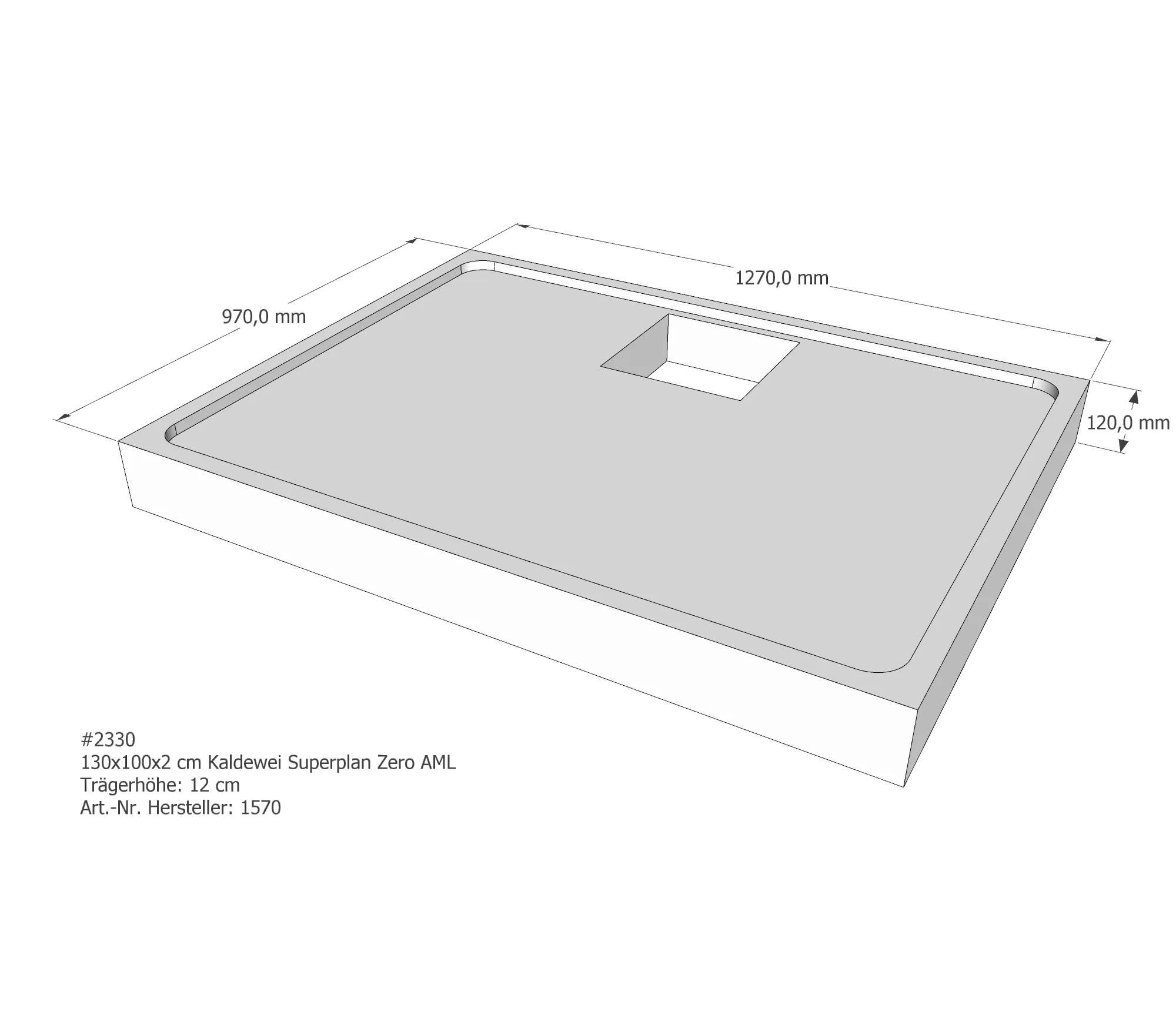 Duschwannenträger für Kaldewei Superplan Zero 130 × 100 × 2 cm Breite: 100 cm / Länge: 130 cm