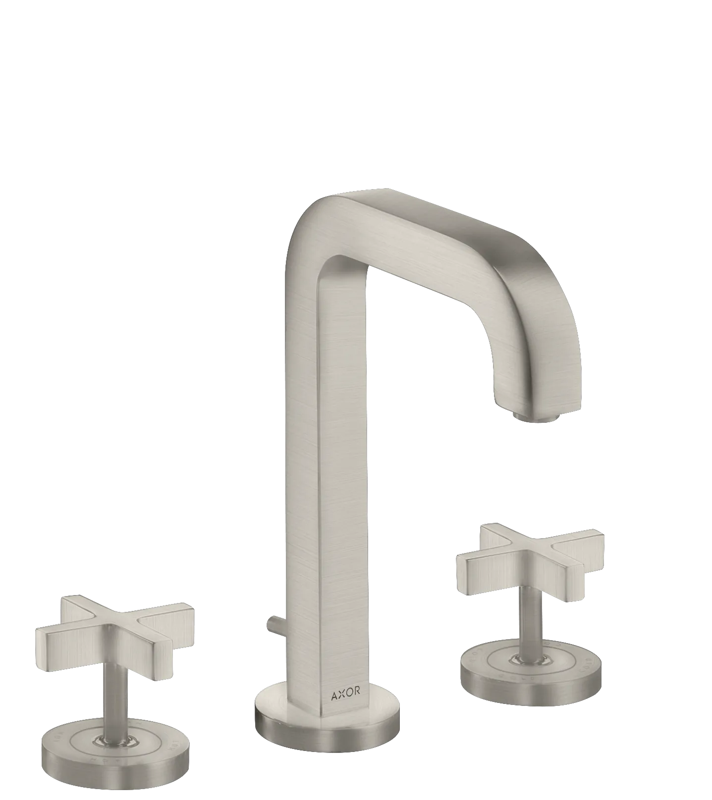 Hansgrohe AXOR Citterio 3-Loch Waschtischarmatur 170 mit Auslauf 140 mm, Kreuzgriffen, Rosetten und Zugstangen-Ablaufgarnitur, Edelstahl Optic