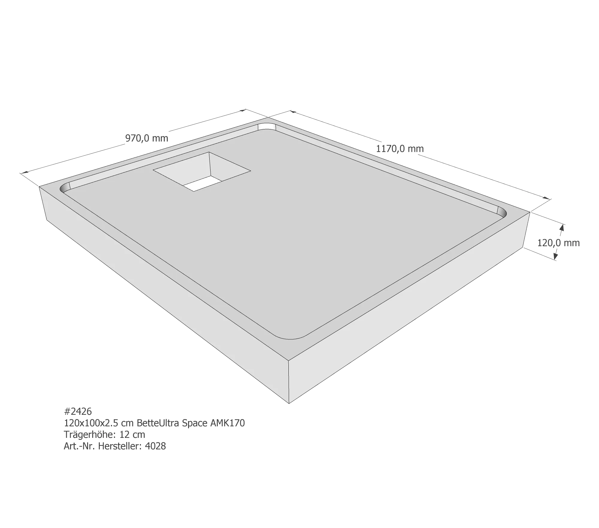 Duschwannenträger passend für Bette 120 × 100 × 2,5 cm