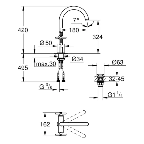 Grohe Atrio Waschtisch-Einlochbatterie, ½ XL-Size für freistehende Waschschüsseln chrom Grohe Atrio Waschtisch-Einlochbatterie, ½ XL-Size für freistehende Waschschüsseln chrom