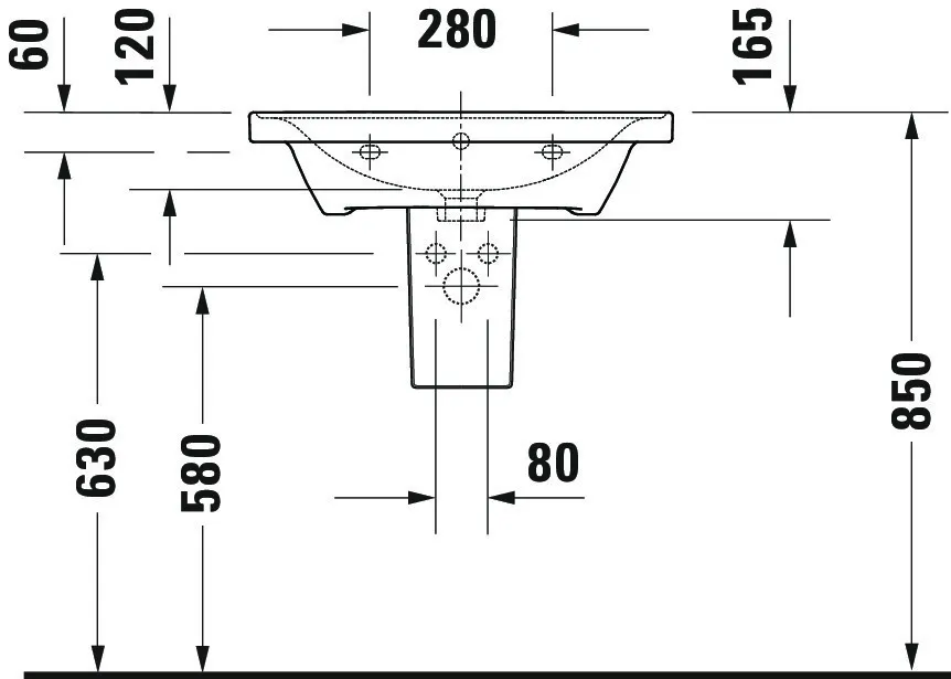 Wandwaschtisch „D-Neo“ 65 × 48 × 16,5 cm, mittig Wandwaschtisch „D-Neo“ 65 × 48 × 16,5 cm, mittig