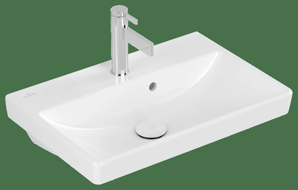 Villeroy & Boch Waschbecken Compact Avento 4A0055, 550 x 370 mm, Rechteck, 1HL. mittleres Hahnloch durchgestochen, mit Überlauf, Weiß Alpin CeramicPlus