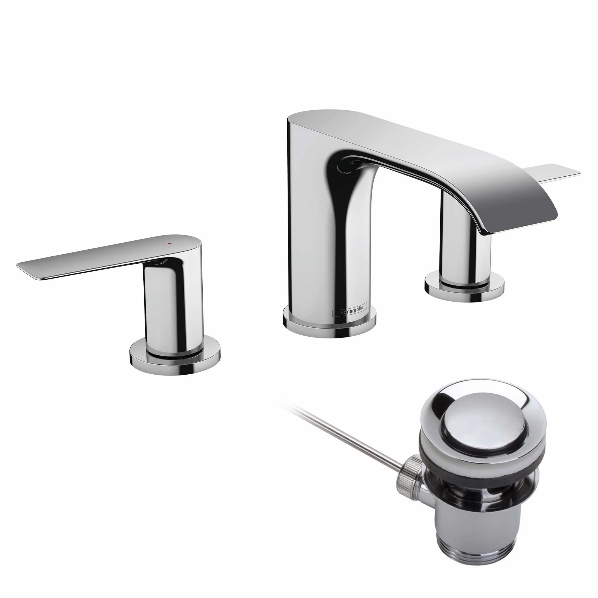 Hansgrohe Vivenis 3-Loch Waschtischarmatur 90 mit Zugstangen-Ablaufgarnitur, Chrom Hansgrohe Vivenis 3-Loch Waschtischarmatur 90 mit Zugstangen-Ablaufgarnitur, Chrom