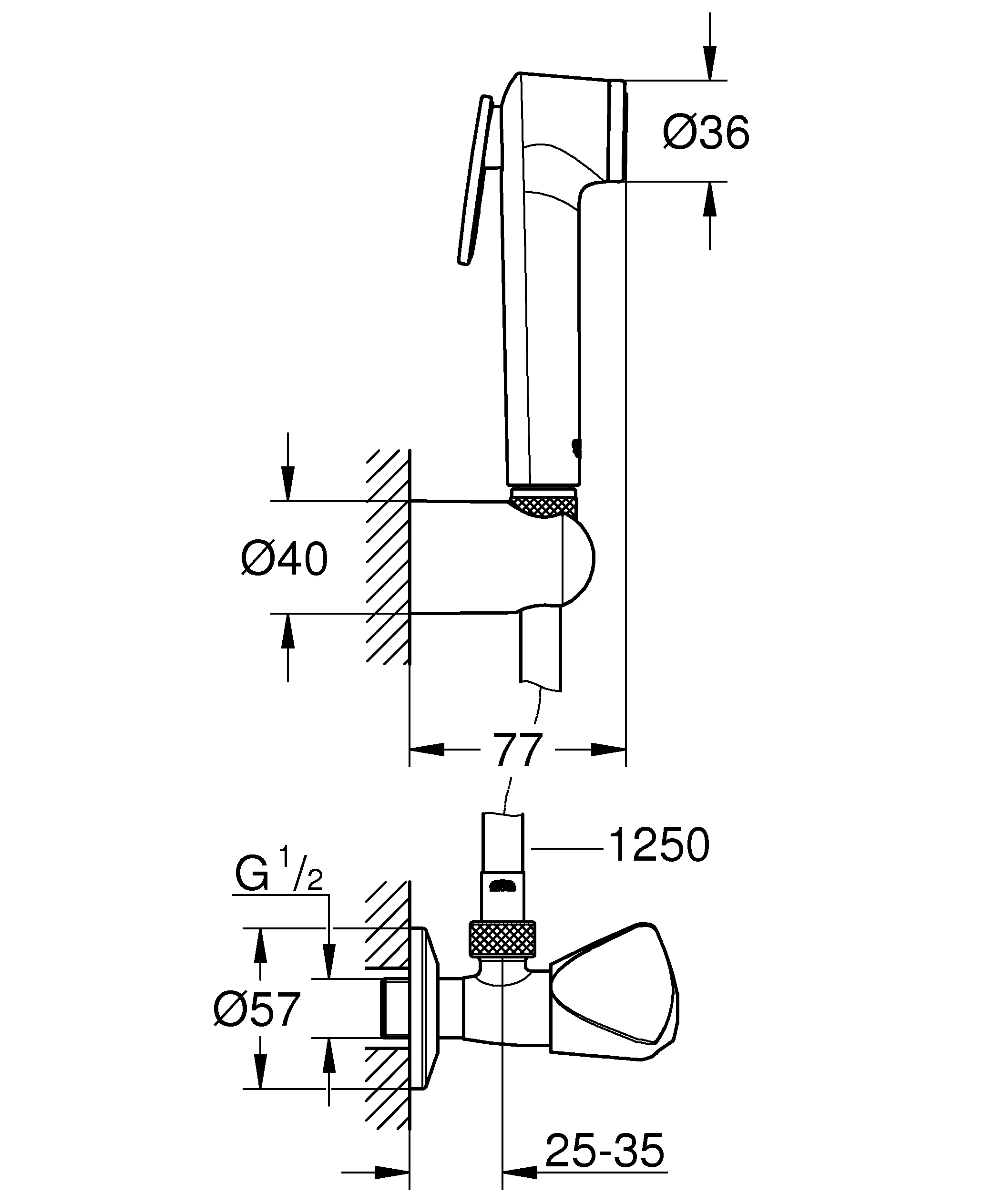 Wandhalterset Tempesta-F Trigger Spray 30 27514_1, 1 Strahlart, mit Absperrventil, Handbrause mit Betätigungstaste, Handbrausehalter, Brauseschlauch 1.250 mm, Absperrventil 1/2'', chrom