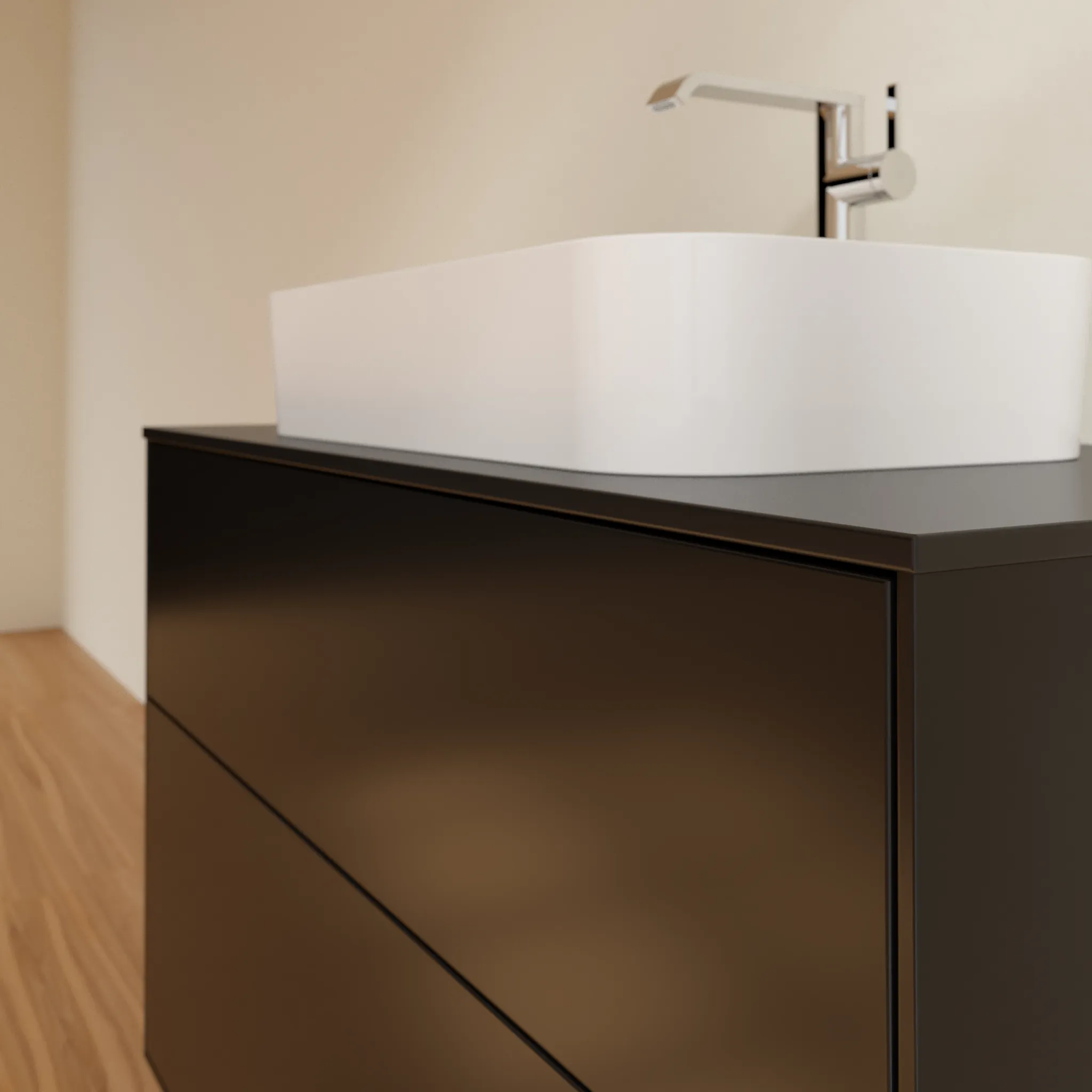 Villeroy & Boch Waschbeckenunterschrank Finion F23, 1000x603x501 mm, Black Matt Lacquer, mit SoftClosing und Push-to-open Funktion