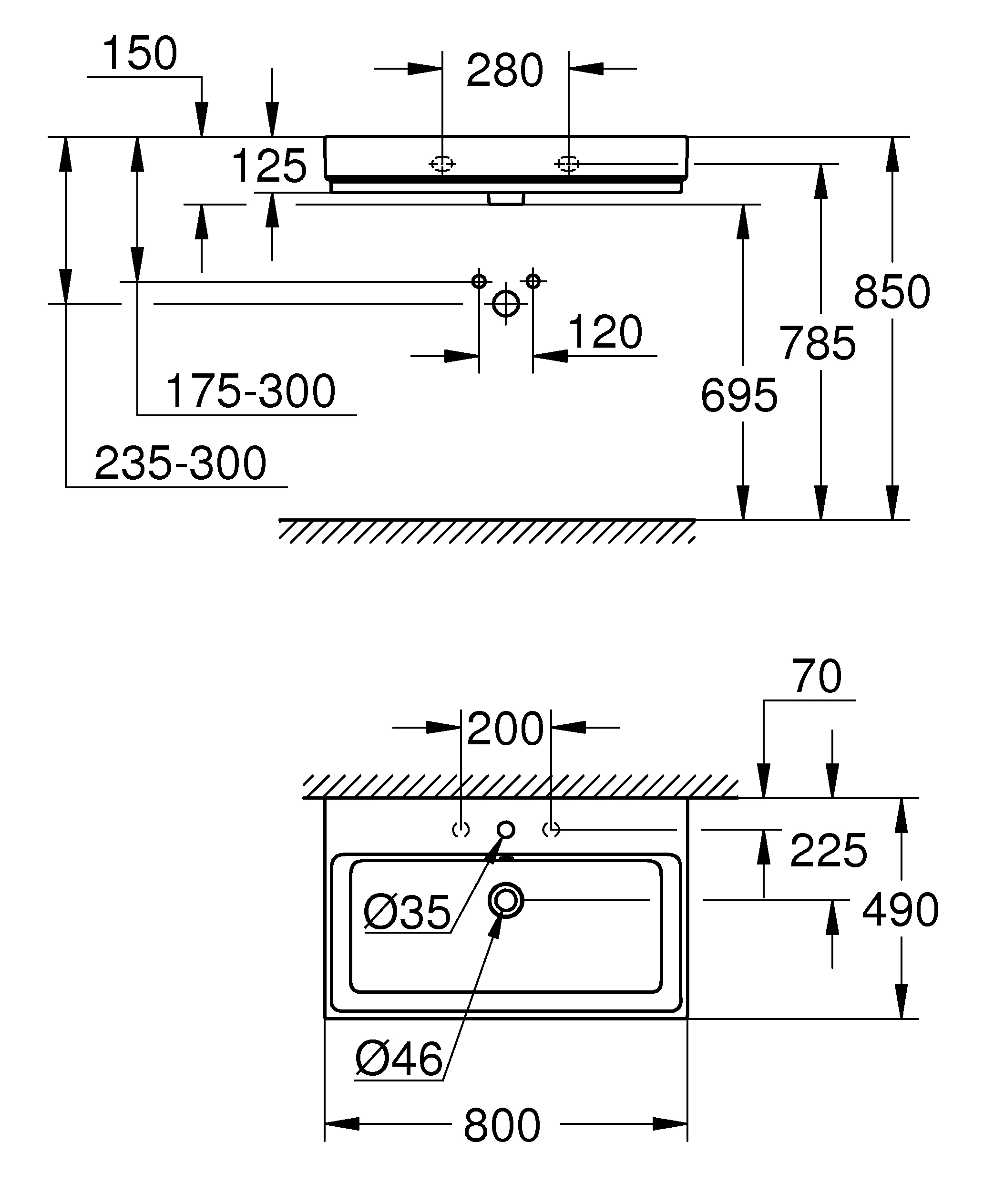 Waschtisch Cube Keramik 39469_H, wandhängend, 800 x 490 mm, 1 Hahnloch, 2 weitere vorgestochen, mit Überlauf, PureGuard Hygieneoberfläche, aus Sanitärkeramik, alpinweiß