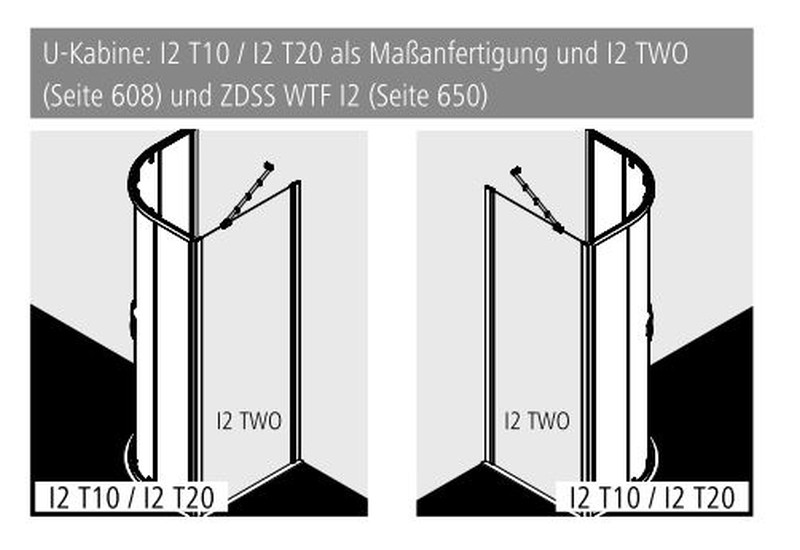 Kermi Duschdesign Viertelkreis-Duschkabine mit Gleittüren für ungleichschenklige Wannen „IBIZA 2000“ Profile Silber Mattglanz, Anschlag links und rechts BV: 975 - 875 mm WE: 985 - 1010/885 - 910 mm H: 2000 mm