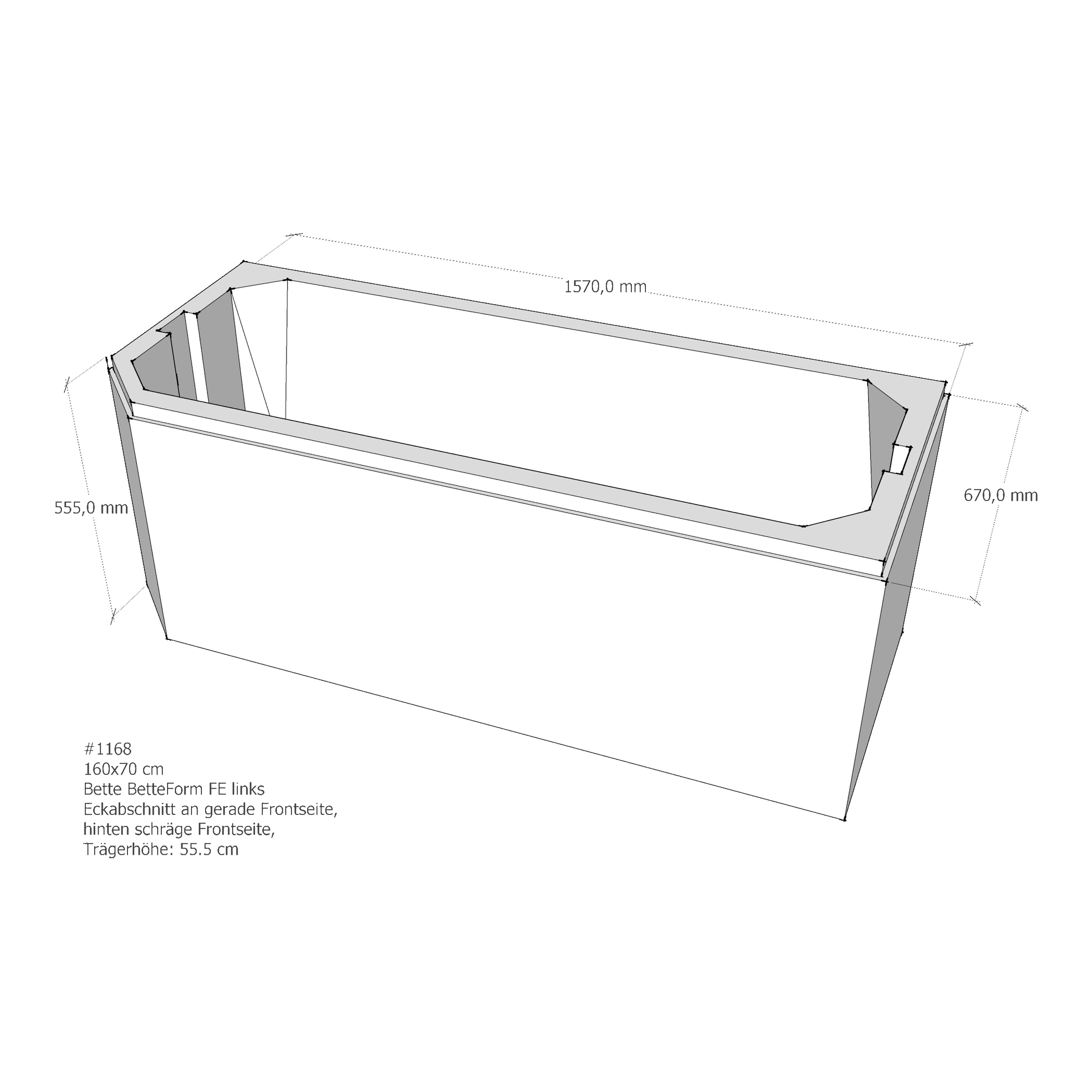 Badewannenträger für Bette Profi-Form FE links gerade Frontseite 160 × 70 × 42 cm Ausführung: links / Breite: 70 cm / Länge: 160 cm Badewannenträger für Bette Profi-Form FE links gerade Frontseite 160 × 70 × 42 cm Ausführung: links / Breite: 70 cm / Länge: 160 cm