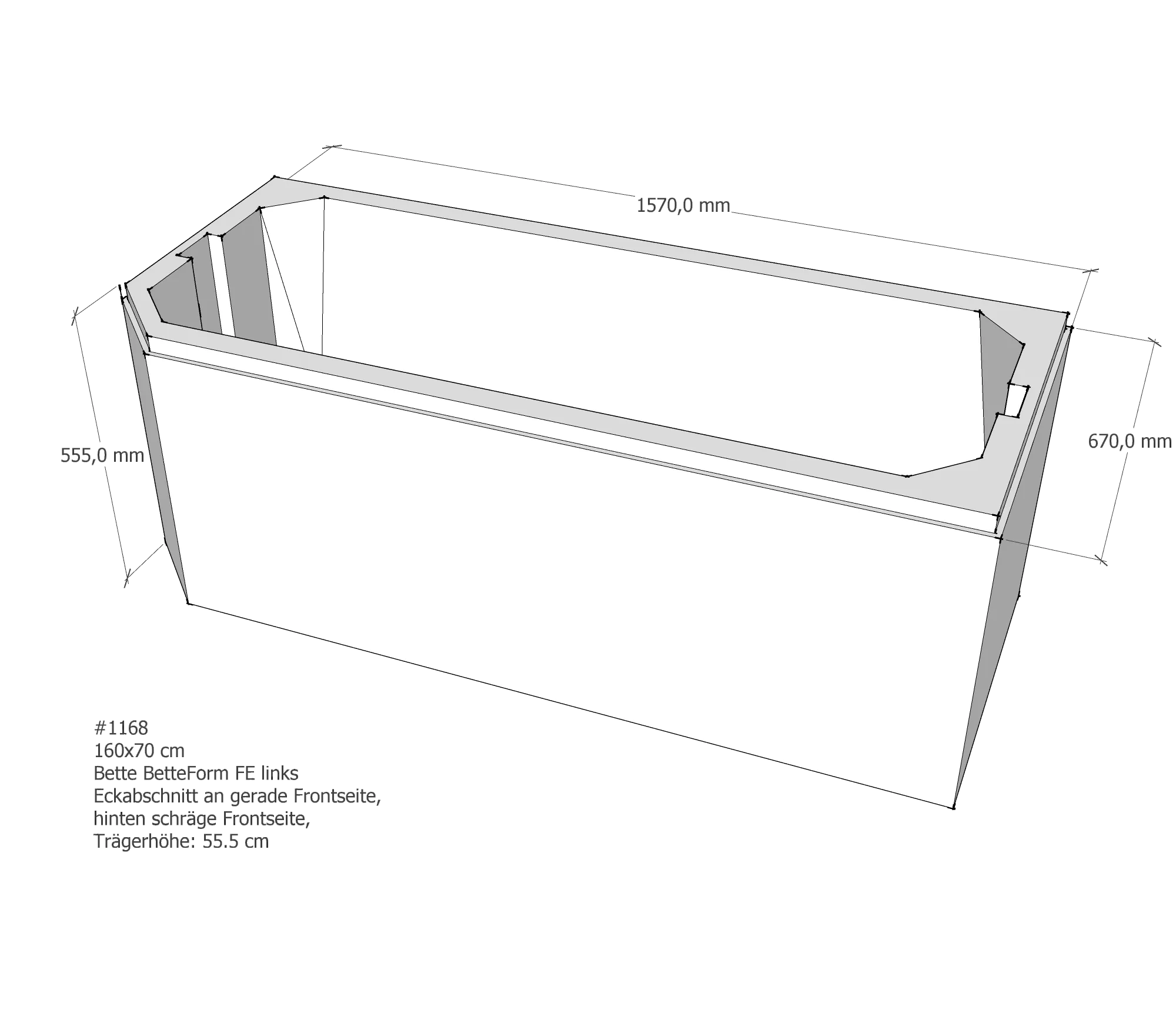 Badewannenträger für Bette Profi-Form FE links gerade Frontseite 160 × 70 × 42 cm Ausführung: links / Breite: 70 cm / Länge: 160 cm Badewannenträger für Bette Profi-Form FE links gerade Frontseite 160 × 70 × 42 cm Ausführung: links / Breite: 70 cm / Länge: 160 cm