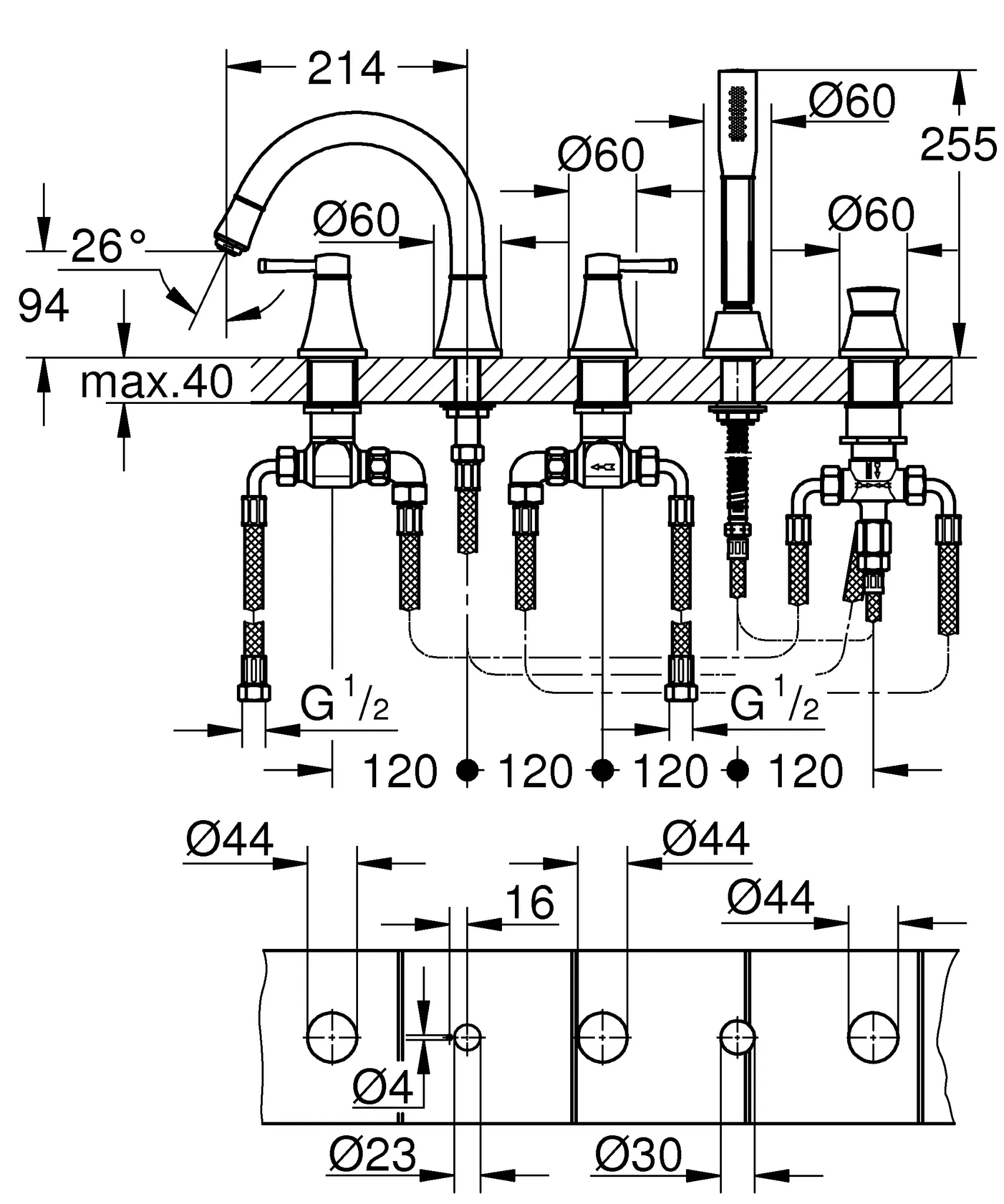 Grohe Grandera 5-Loch-Wannen-Kombination 29415, chrom Grohe Grandera 5-Loch-Wannen-Kombination 29415, chrom