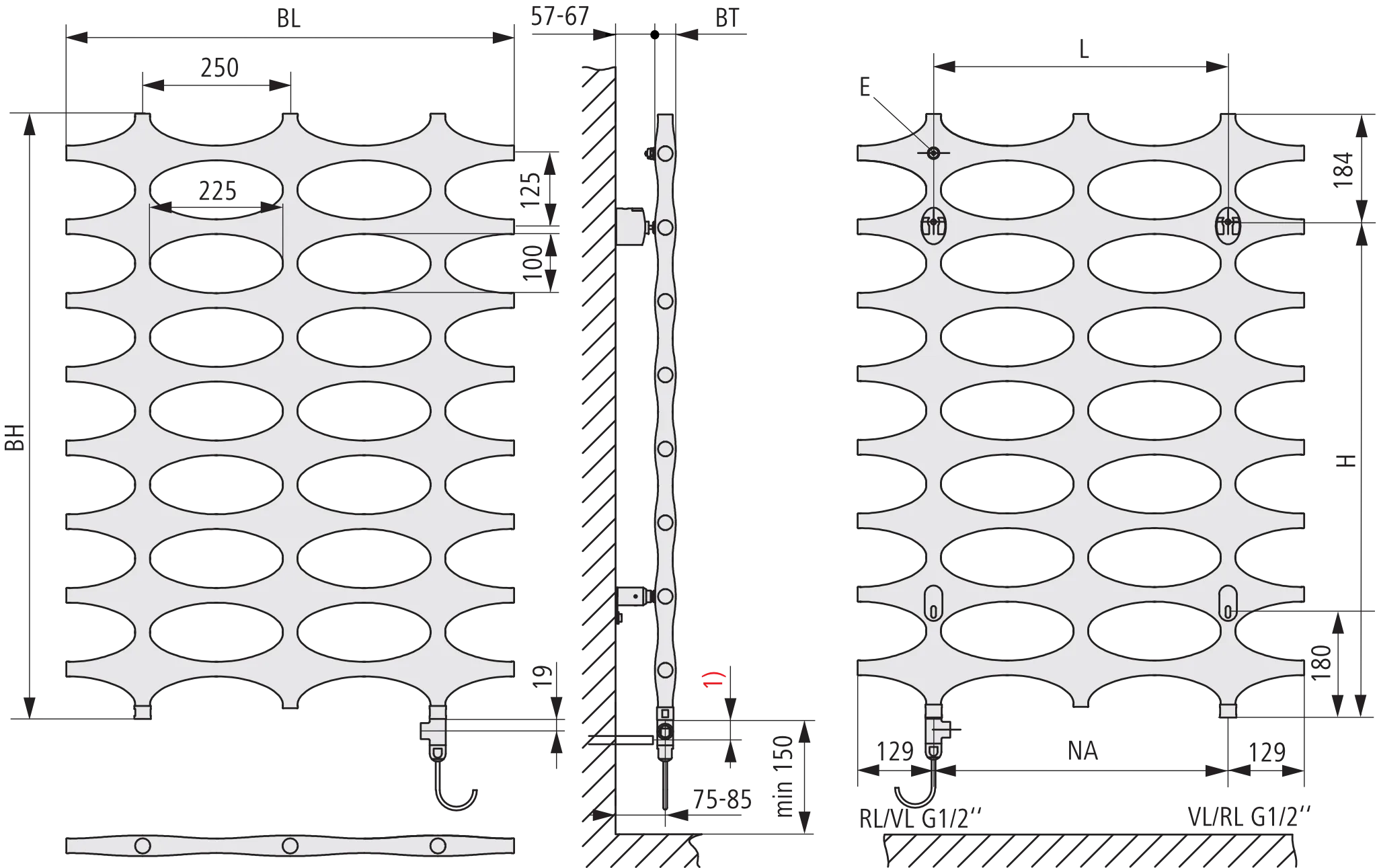 Kermi Design-Heizkörper „Ideos®“ Elektro-Zusatzbetrieb Ausführung: links 50,8 × 115,1 cm in Weiß