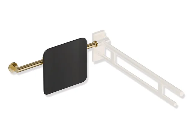 Rückenstütze, System 900, Anbindung Edst. PVD., Lehne Kst., schwarz, Achsmaß verstellbar 616-716 mm, T: 150 mm, einseitig Wandmontage mit Rosetten (rechts), einseitig Montage an SK-Griffen, Design (A) (links), in Farbe CK (messing glänzend) Rückenstütze, System 900, Anbindung Edst. PVD., Lehne Kst., schwarz, Achsmaß verstellbar 616-716 mm, T: 150 mm, einseitig Wandmontage mit Rosetten (rechts), einseitig Montage an SK-Griffen, Design (A) (links), in Farbe CK (messing glänzend)