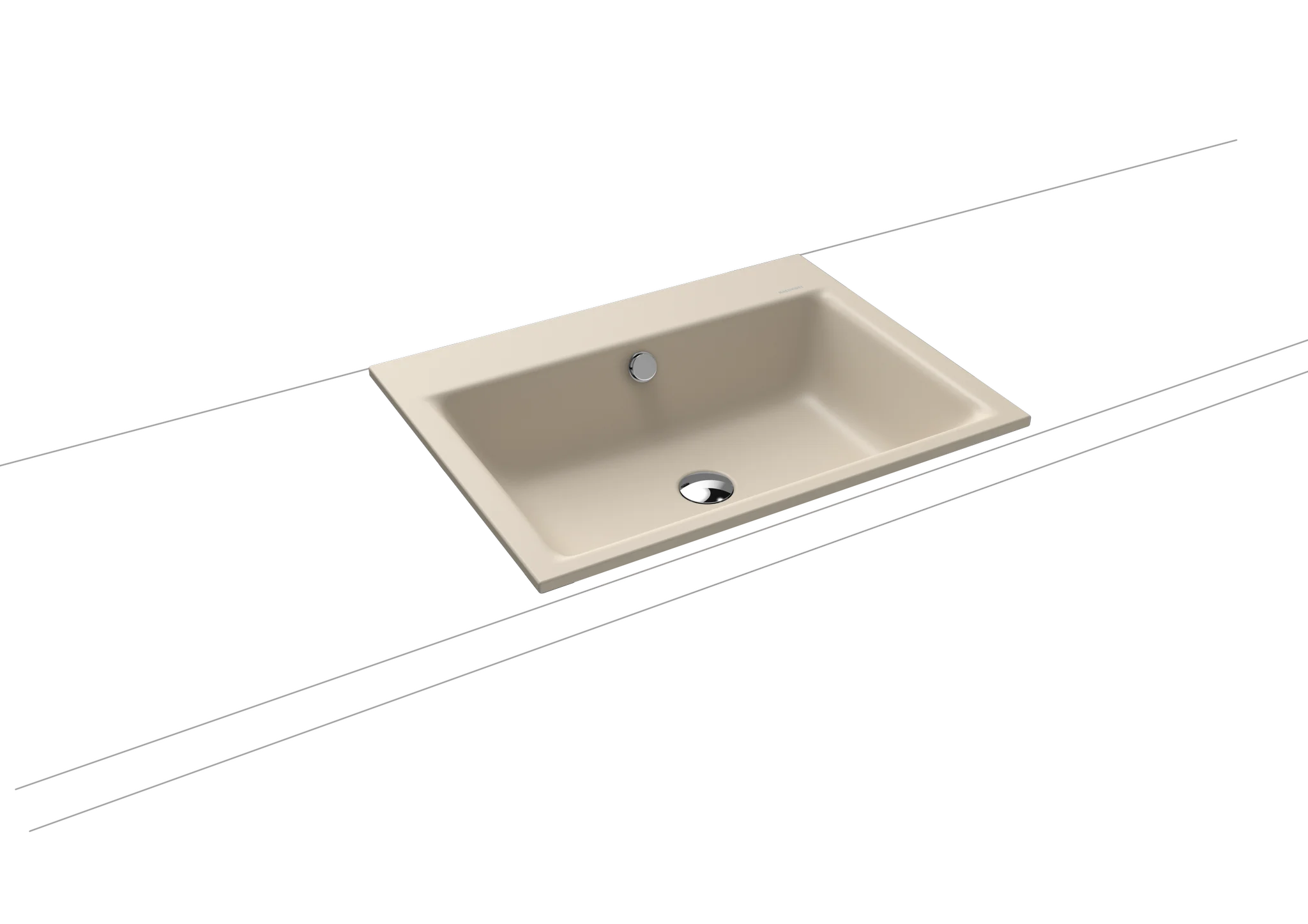 Kaldewei PURO Einbauwaschtisch, warm beige, 600x460 mm, Randhöhe 14 mm, mit Überlauf, Perl-Effekt, Antidröhn, Made in Germany