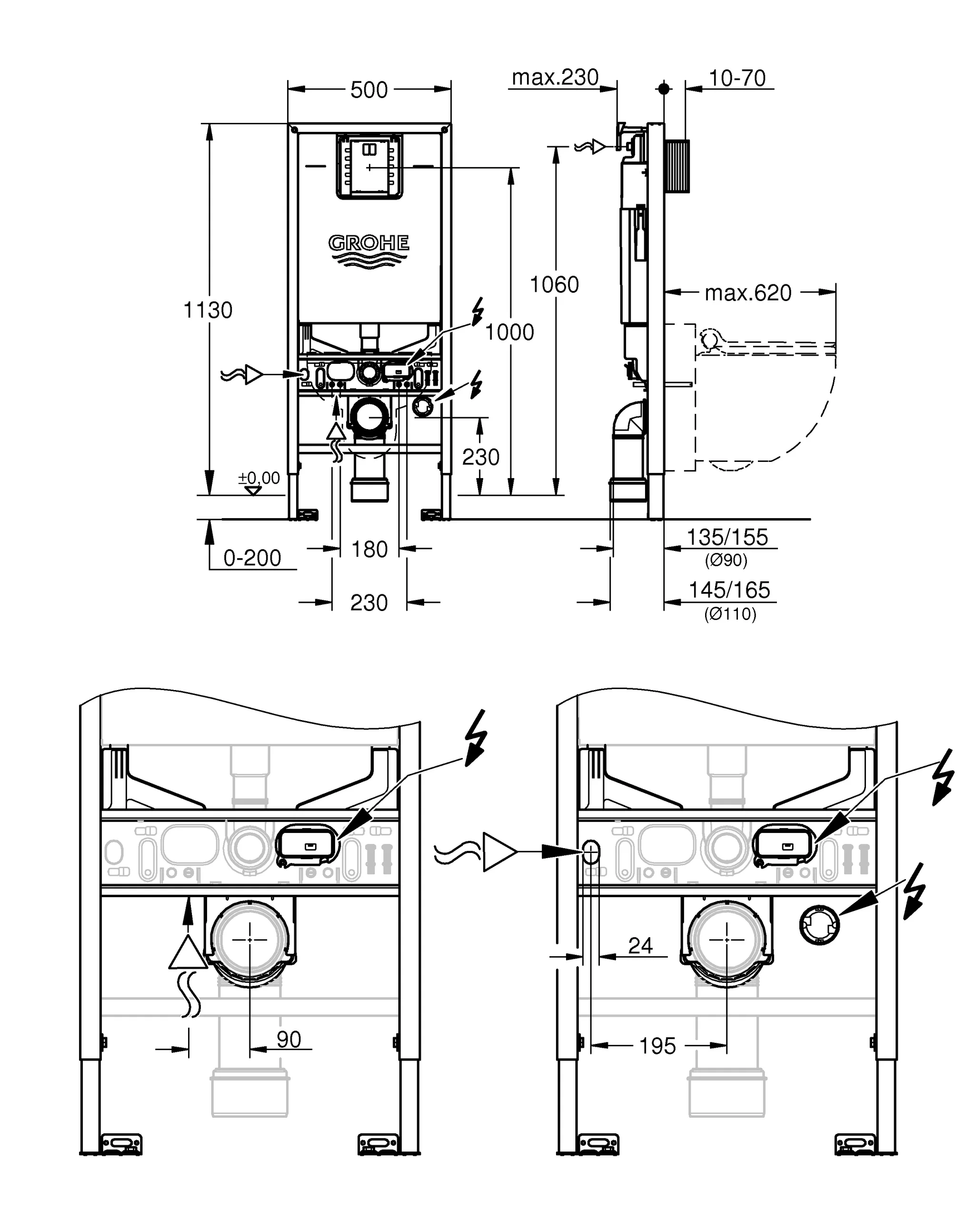 Grohe Rapid SLX 4-in-1 Dusch-WC Set, 1,13 m Bauhöhe, 6 l in alpinweiß