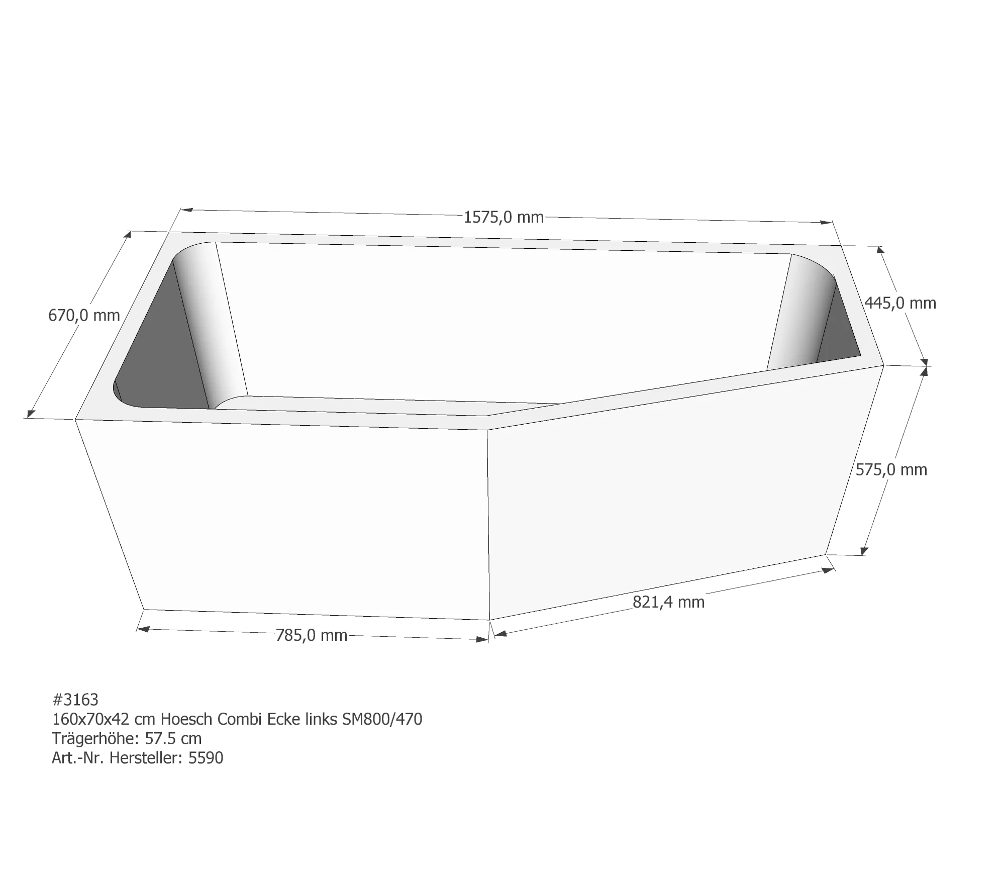Badewannenträger für Hoesch Combi links links 160 × 70 × 42 cm