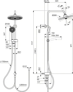 Duschsystem Ceraflow 25+ ohne Armatur mit 2 Funktions-Handbrause und 2 Funktions-Kopfbrause Chrom