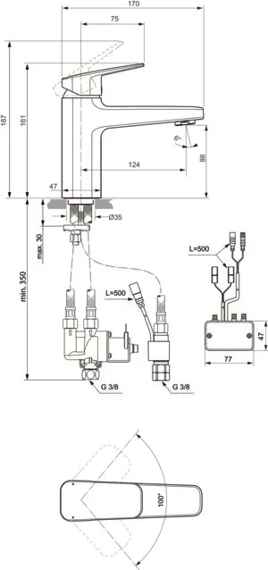 Ideal Standard Hybrid-Waschtischarmatur Ceraplan iX H90 ohne Ablaufgarnitur Bluestart Chrom Ideal Standard Hybrid-Waschtischarmatur Ceraplan iX H90 ohne Ablaufgarnitur Bluestart Chrom