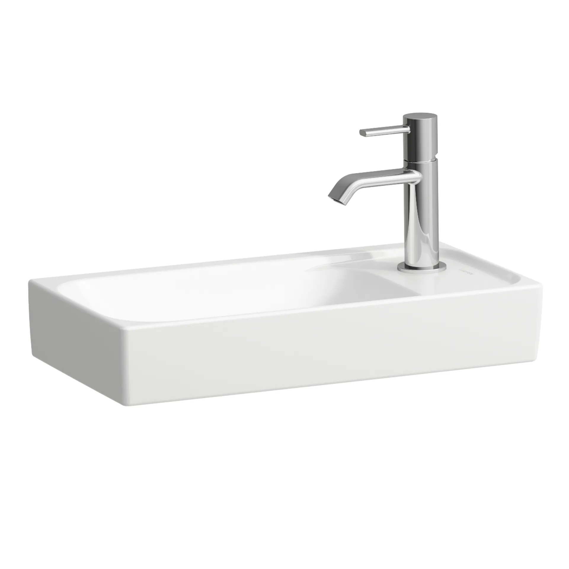 Handwaschbecken, MEDA, 235x460x115, asymmetrisch, ohne Hahnloch ohne Überlauf, Becken links, Hahnlochbank rechts, weiß Handwaschbecken, MEDA, 235x460x115, asymmetrisch, ohne Hahnloch ohne Überlauf, Becken links, Hahnlochbank rechts, weiß