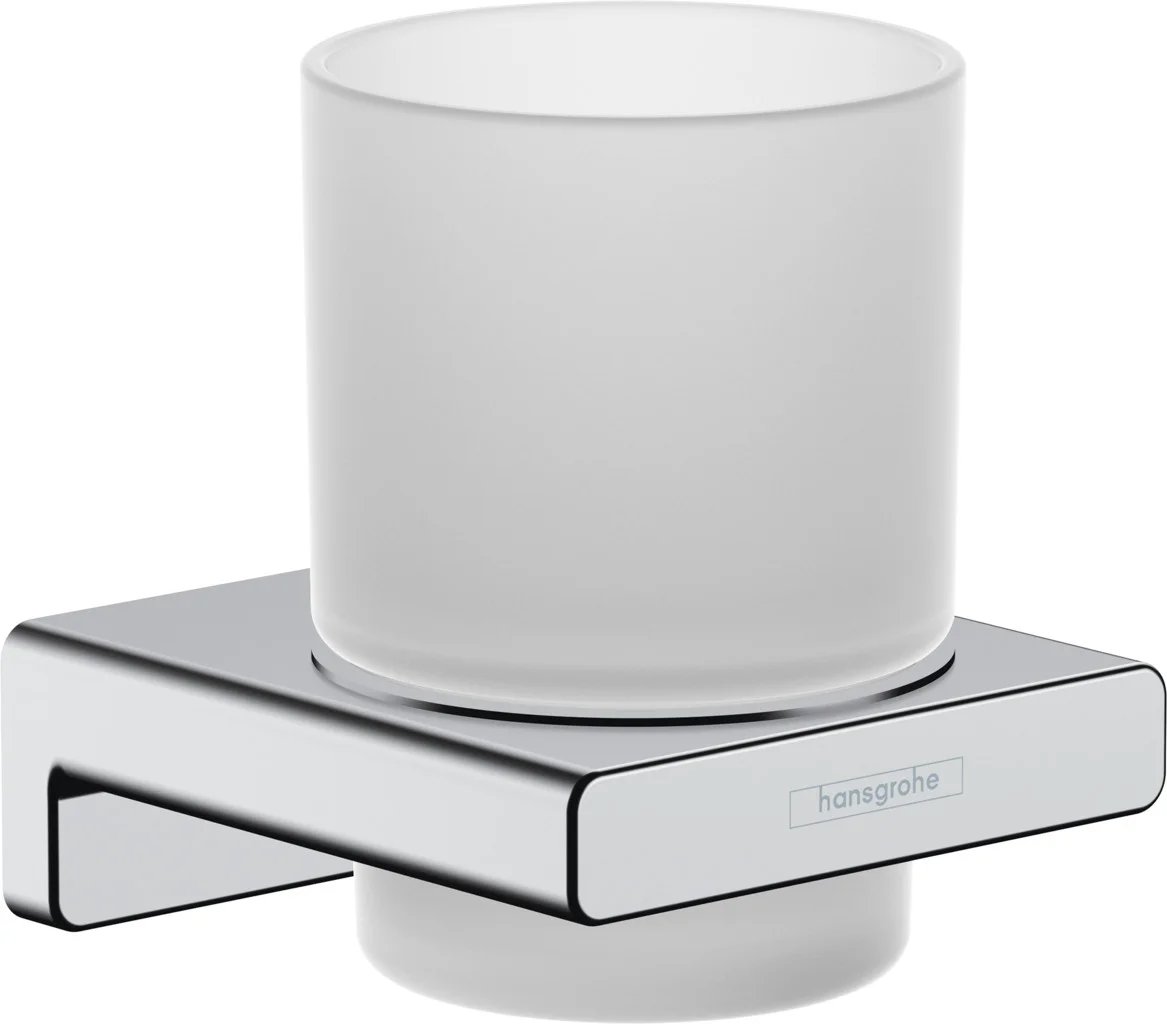 Hansgrohe AddStoris Q Zahnputzbecher Chrom, Wandmontage, Metall und Mattglas, Bohrabstand 26 mm, Bohrloch Ø 6 mm