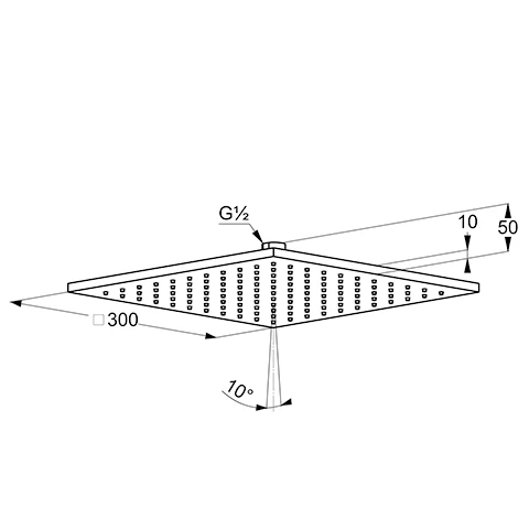 A-QA Tellerkopfbrause eckig 300 mm flache Ausführung chrom