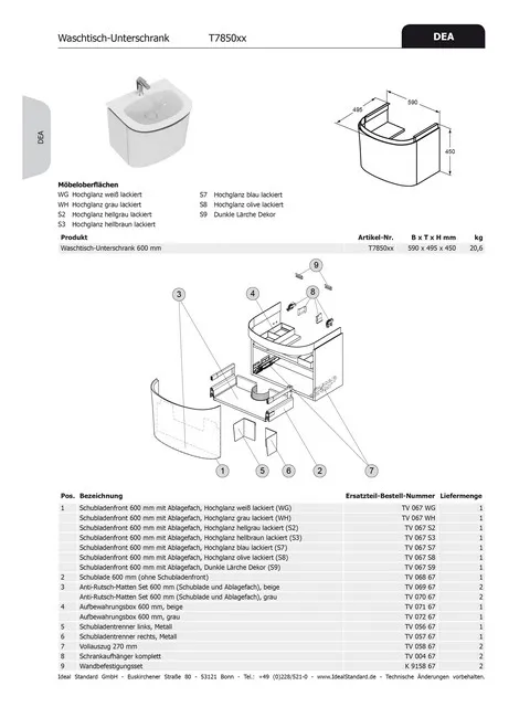 Ideal Standard Aufbewahrungsbox Dea, 600 mm Breite, TV07167 Ideal Standard Aufbewahrungsbox Dea, 600 mm Breite, TV07167