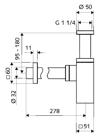 Design-Siphon QUAD, Messingrosette mit Gleitring, G 1 1/4 IG, Ø 32 mm, chrom