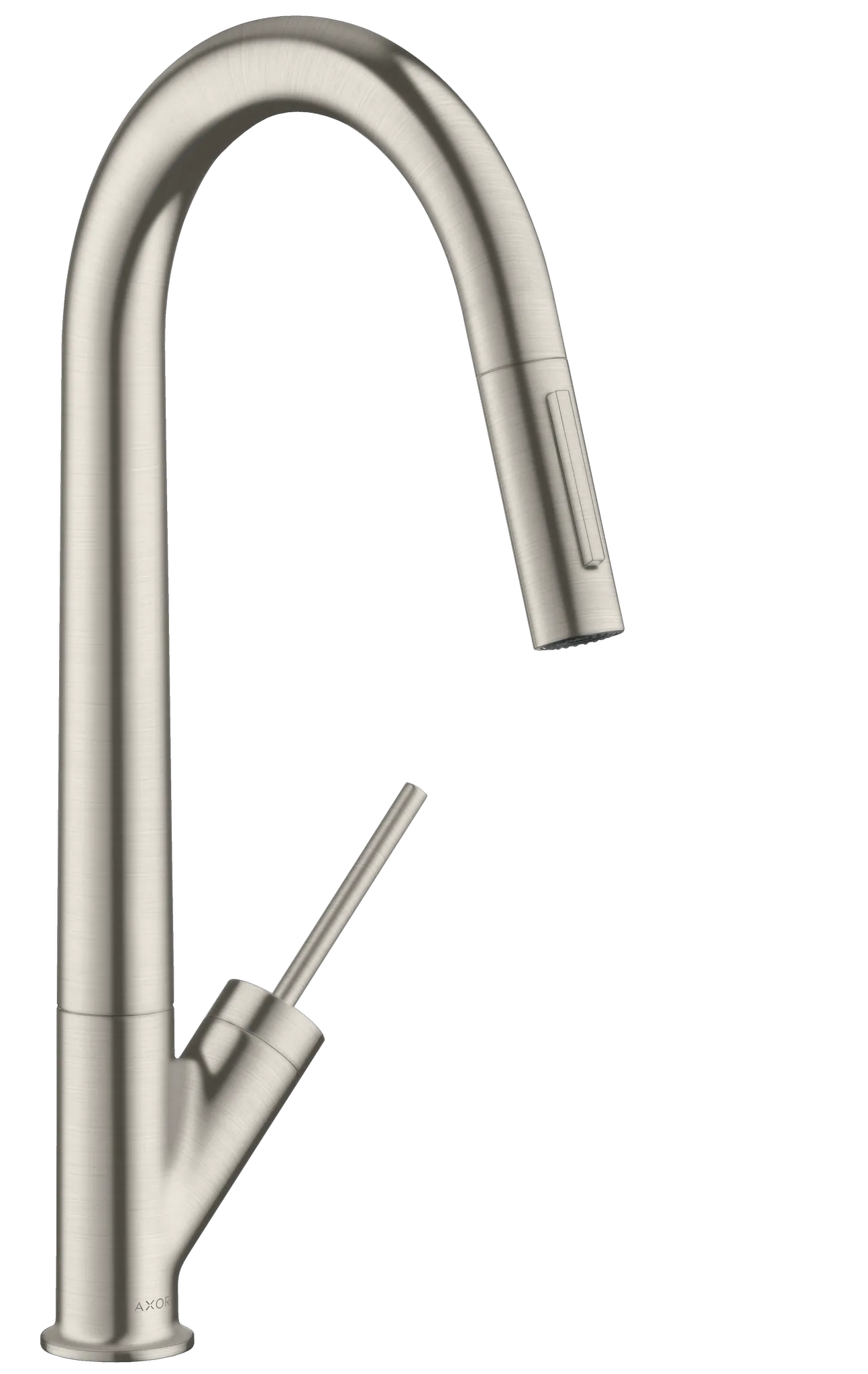 Hansgrohe AXOR Starck Einhebel-Küchenmischer 270 mit Ausziehbrause, Edelstahl, Schwenkbereich 110° oder 150°, Laminarstrahl, arretierbar, MagFit-Brausehalterung, Quick-Connect-Schlauch, max. Durchfluss 9 l/min, Auszugslänge bis 50 cm
