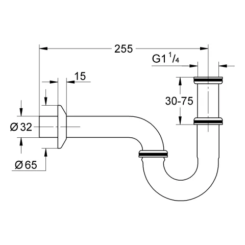 Röhren-Geruchverschluss 28947, 1 1/4", für Waschtische, Wandanschluss, Schubrosette