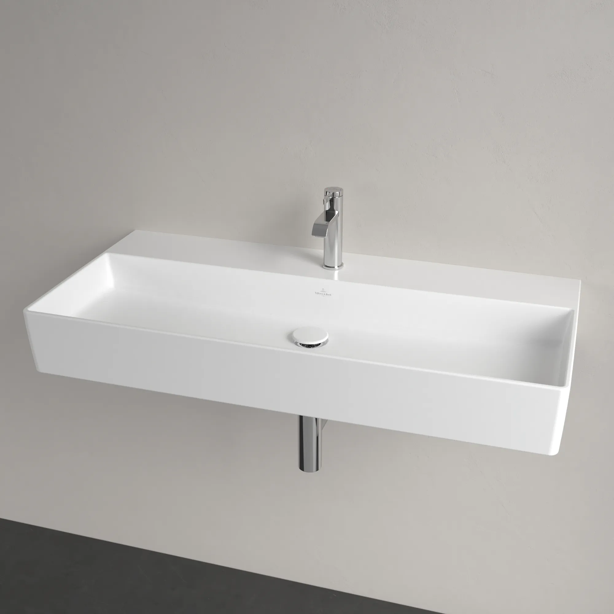 Villeroy & Boch Wandwaschtisch aus TitanCeram „Memento 2.0“ 1000 × 470 × 135 mm, mit Hahnlochbohrung, Hahnlochposition mittig in Stone White