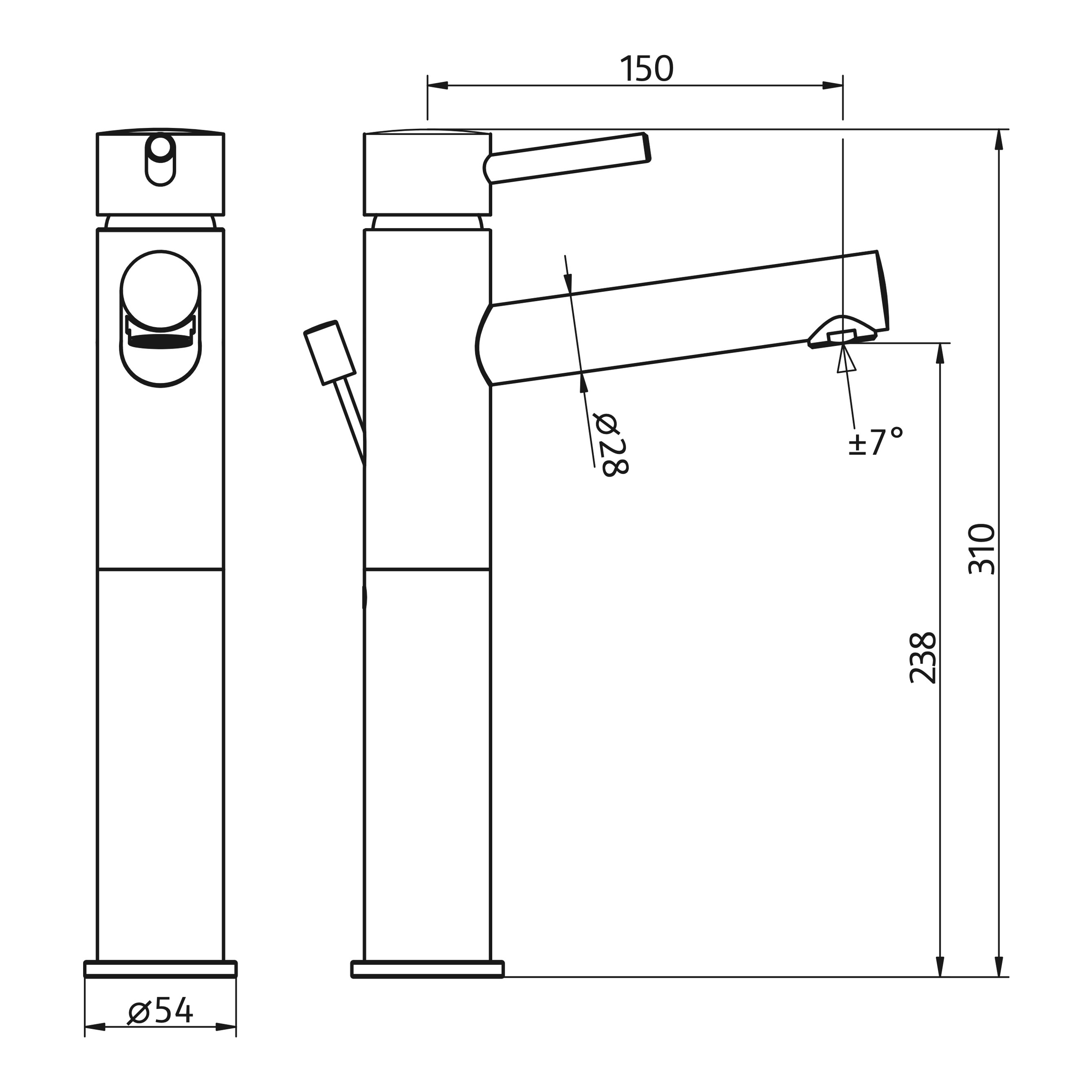 Waschtisch-Einhebelmischer ⌀ 5,4 × 31 cm Ausladung 150 mm Waschtisch-Einhebelmischer ⌀ 5,4 × 31 cm Ausladung 150 mm