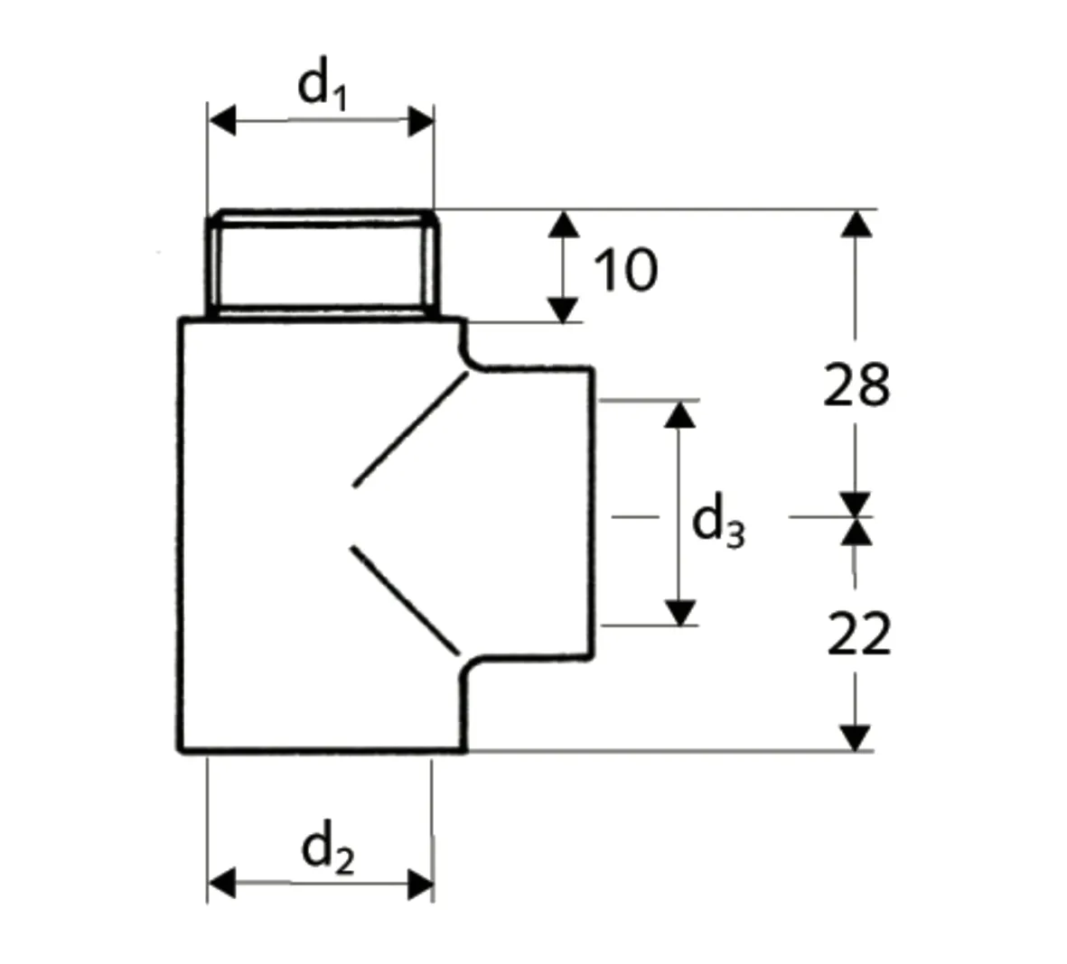 T-Stück, DN 15 G 1/2 AG, DN 15 G 1/2 IG, chrom