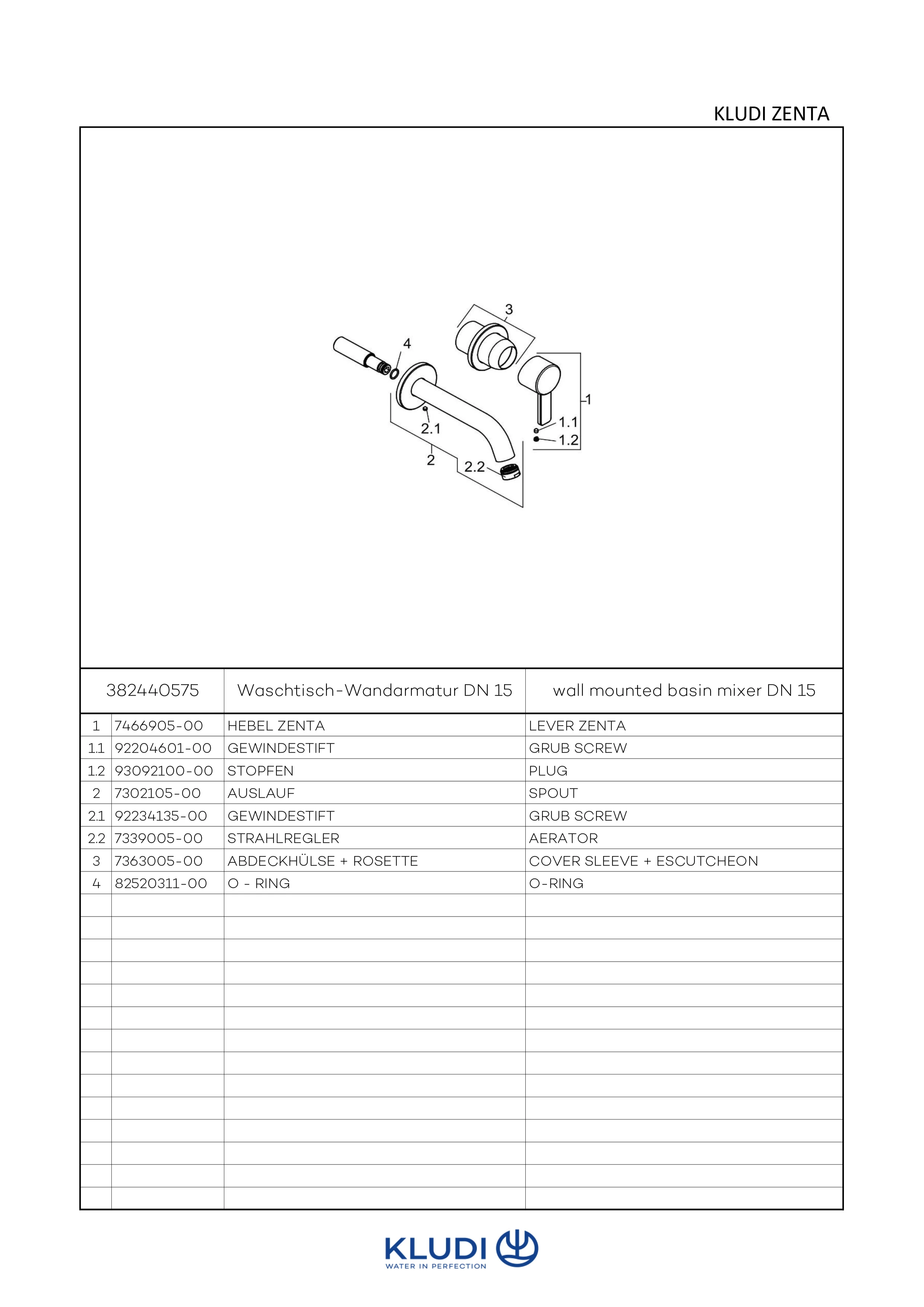 Kludi ZENTA WT-2LOCH-WAND-EHM Waschtisch-Einhandmischer chrom Kludi ZENTA WT-2LOCH-WAND-EHM Waschtisch-Einhandmischer chrom