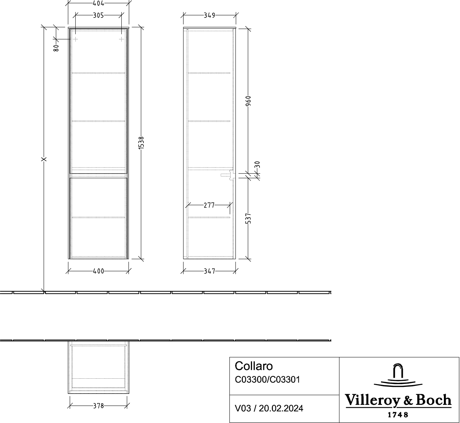 Villeroy & Boch Collaro Hochschrank C03301 Glossy White
