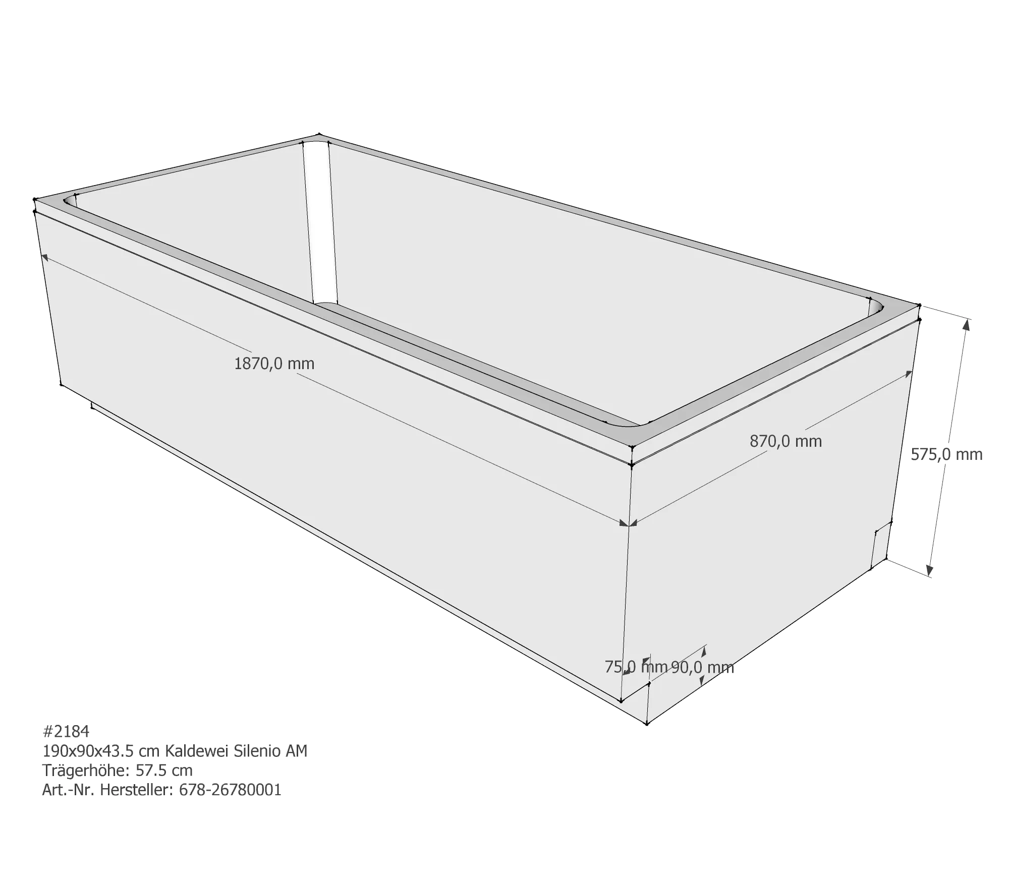 Badewannenträger für Kaldewei Silenio 190 × 90 × 43,5 cm