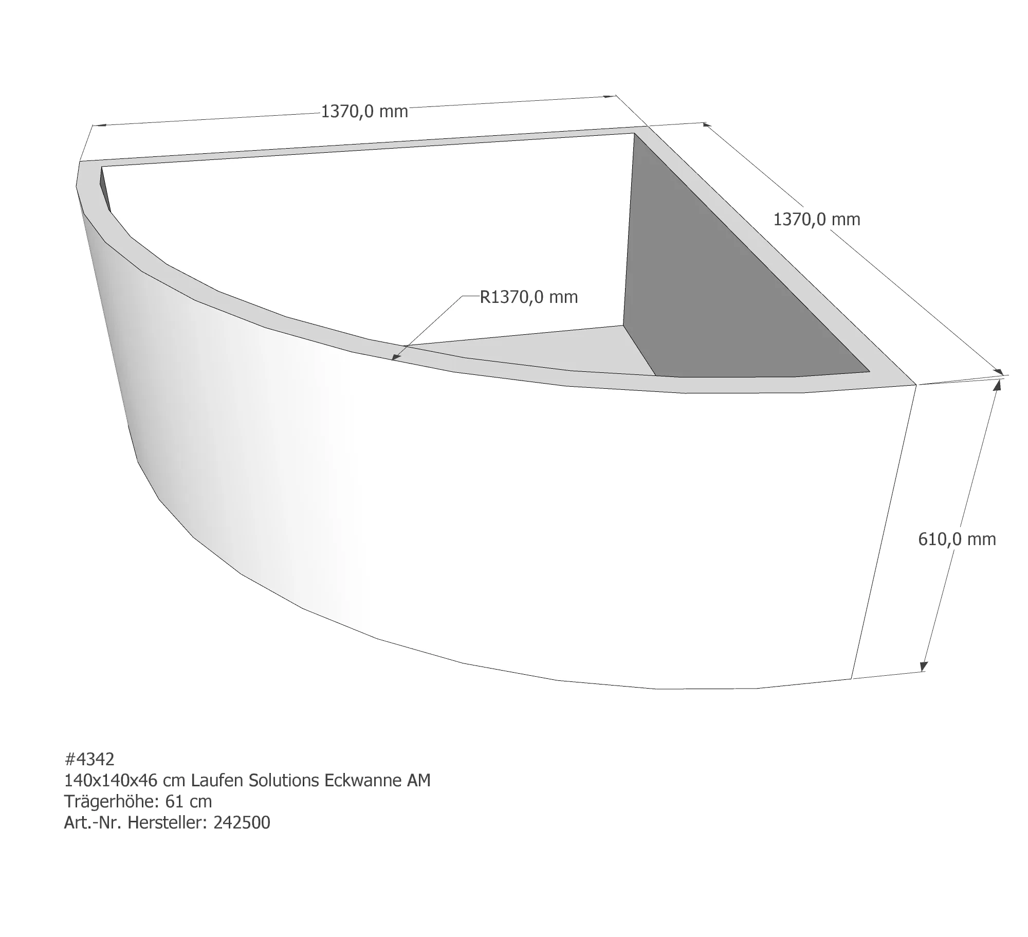 Badewannenträger passend für Laufen 140 × 140 × 46 cm