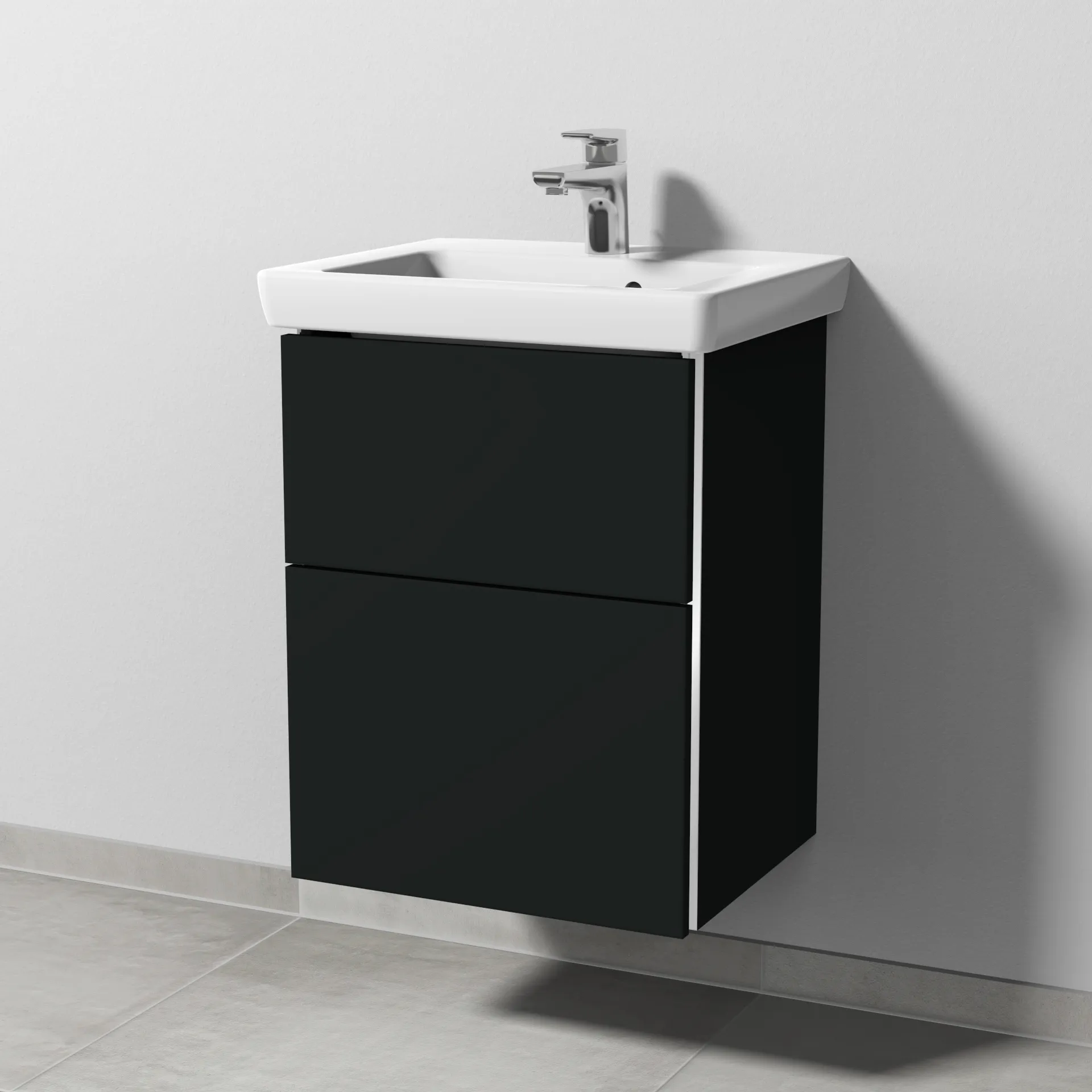 Sanipa Waschtischunterschrank „3way“ passend zu Keramik-Waschtische Subway 2.0 von Villeroy & Boch 450 × 593 × 387 mm in Vulkan (matt), Becken mittig