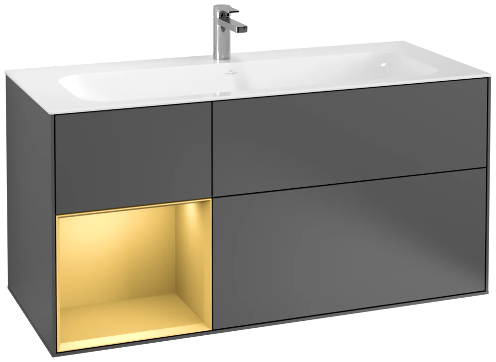 Villeroy & Boch Waschbeckenunterschrank Finion F06, Anthracite Matt Lacquer / Gold Matt Lacquer, 1.196 x 591 x 498 mm, mit Beleuchtung, SoftClosing, Push-to-open, 3 Auszüge Villeroy & Boch Waschbeckenunterschrank Finion F06, Anthracite Matt Lacquer / Gold Matt Lacquer, 1.196 x 591 x 498 mm, mit Beleuchtung, SoftClosing, Push-to-open, 3 Auszüge