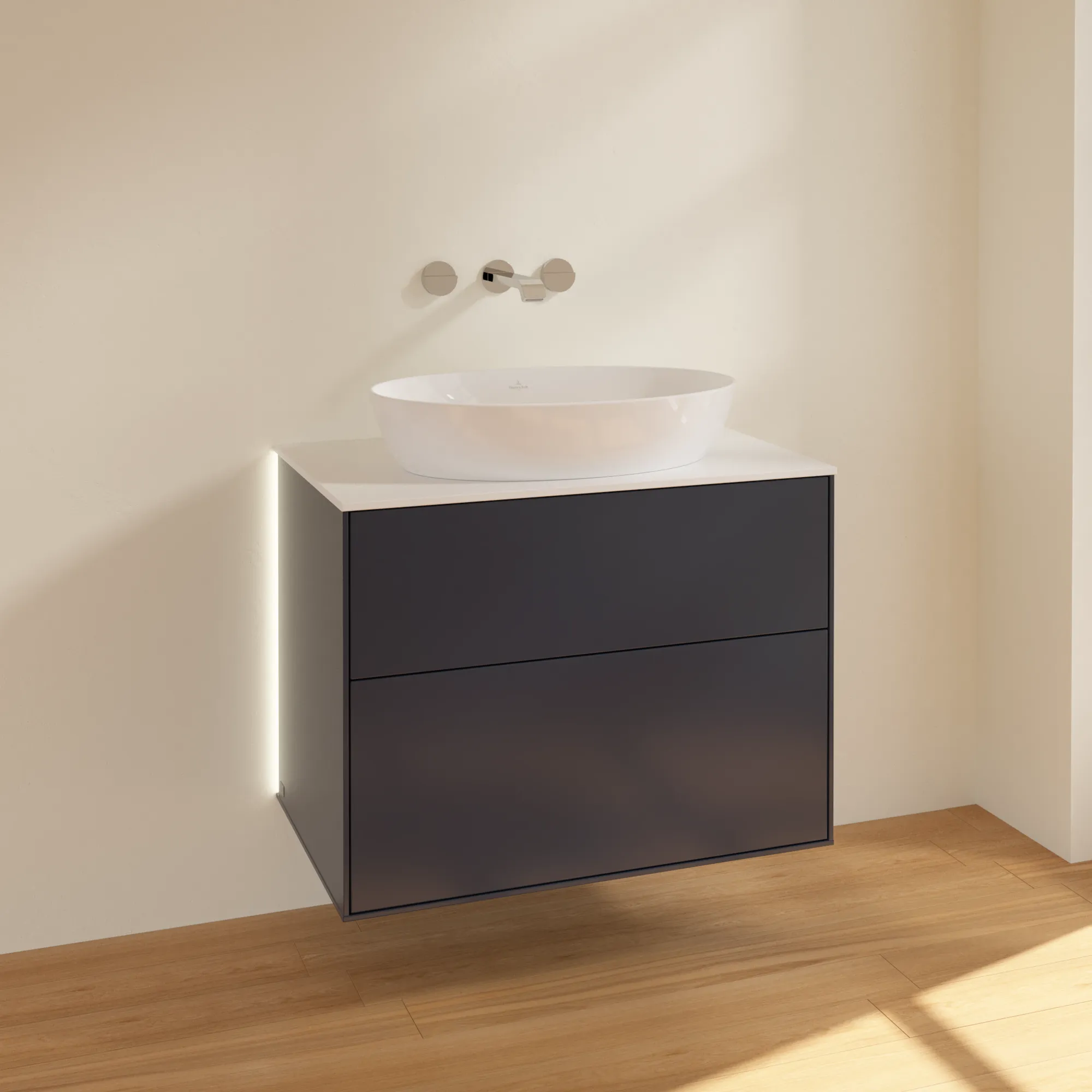 Villeroy & Boch Waschtischunterschrank „Finion“ für Schrankwaschtisch 800 × 603 × 501 mm Midnight Blue Matt Lacquer, ohne Hahnlochbohrung, für Becken mittig