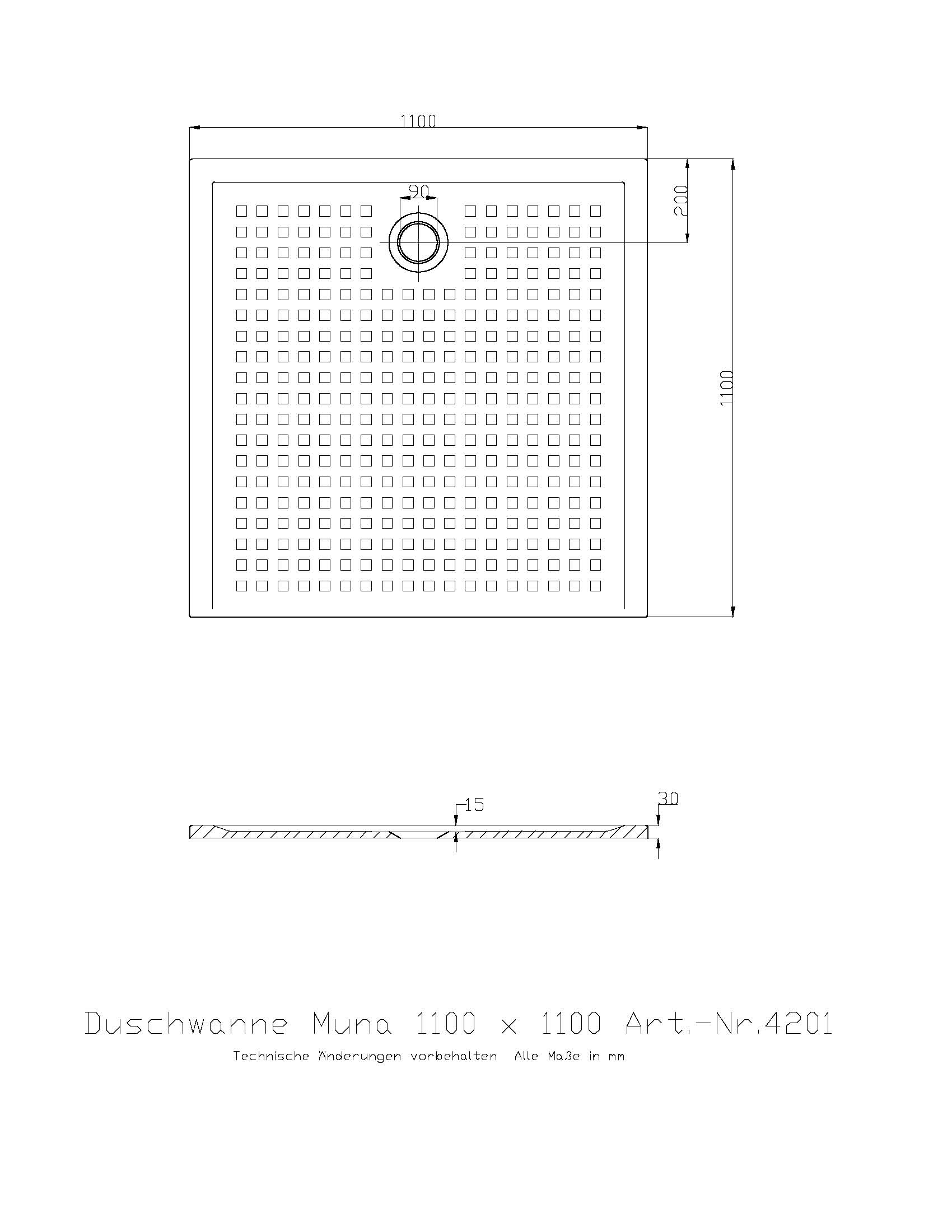 Duschwanne „Muna S“ Quadrat 110 × 110 cm in Weiß