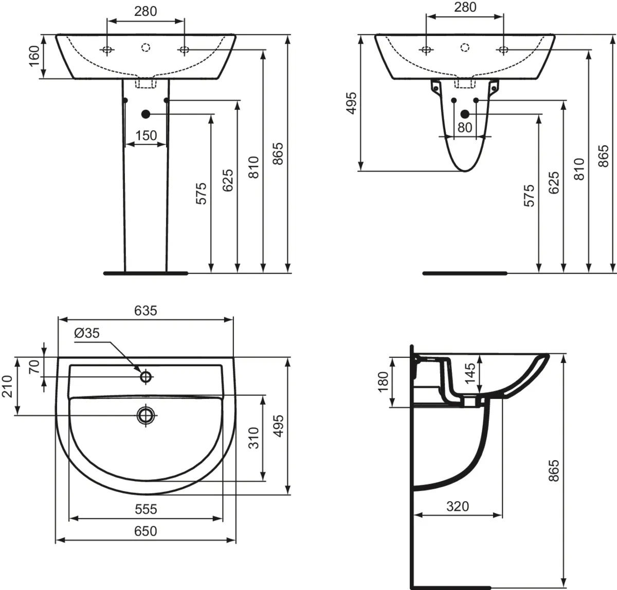 Waschbecken „Eurovit“ 65 × 49,5 × 18 cm, Hahnlochposition mittig Waschbecken „Eurovit“ 65 × 49,5 × 18 cm, Hahnlochposition mittig