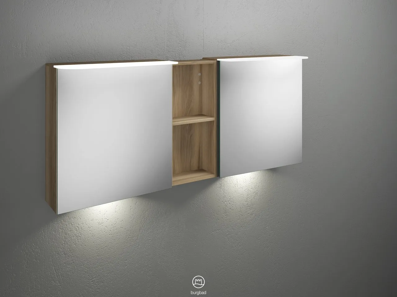 Burgbad Spiegelschrank Badu SFUE150, 310x1500x665 mm, beidseitig verspiegelt mit Regal und LED-Beleuchtung