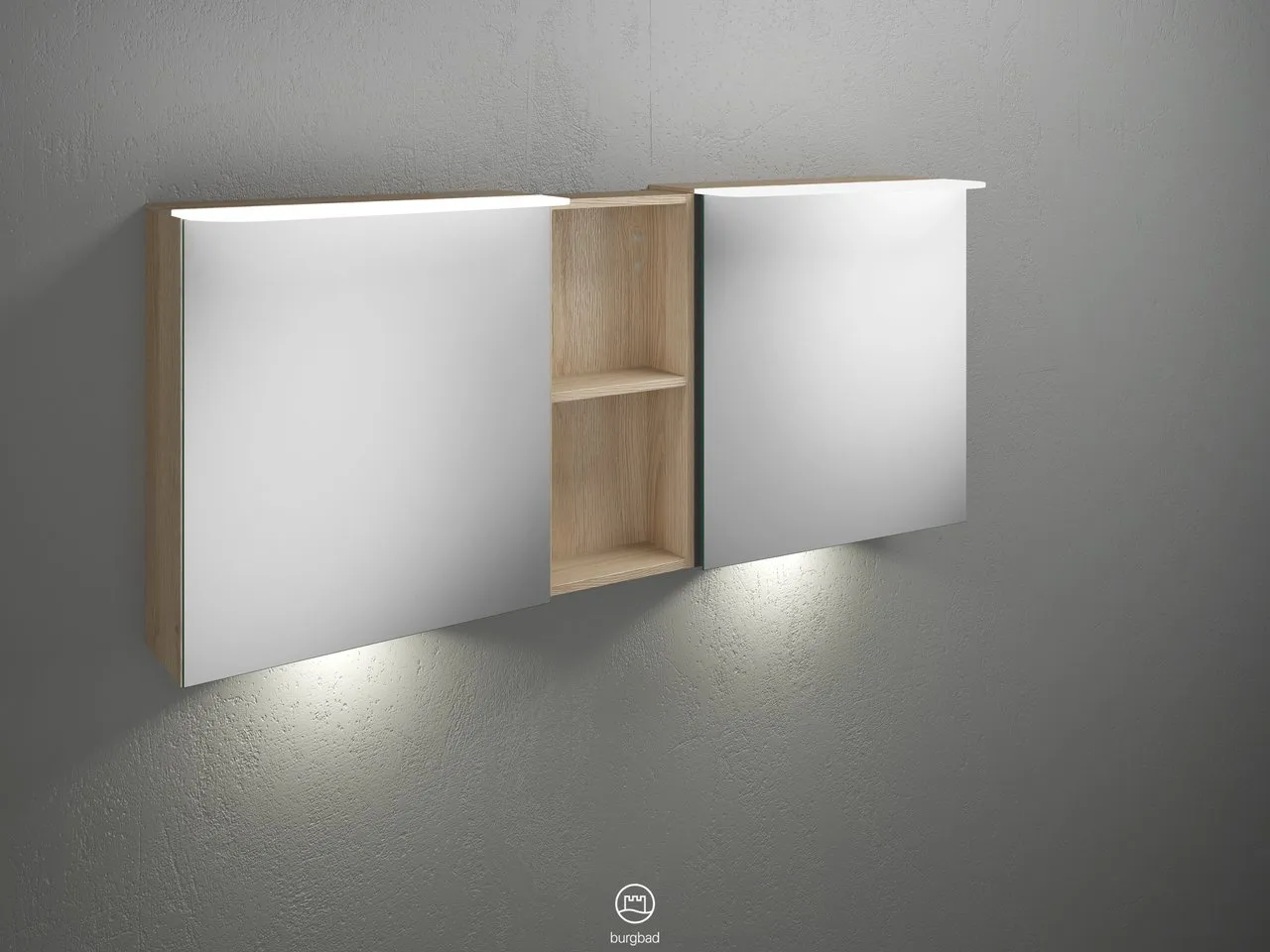 Burgbad Spiegelschrank Badu SFUE150, 310x1500x665 mm, beidseitig verspiegelt mit Regal und LED-Beleuchtung Burgbad Spiegelschrank Badu SFUE150, 310x1500x665 mm, beidseitig verspiegelt mit Regal und LED-Beleuchtung