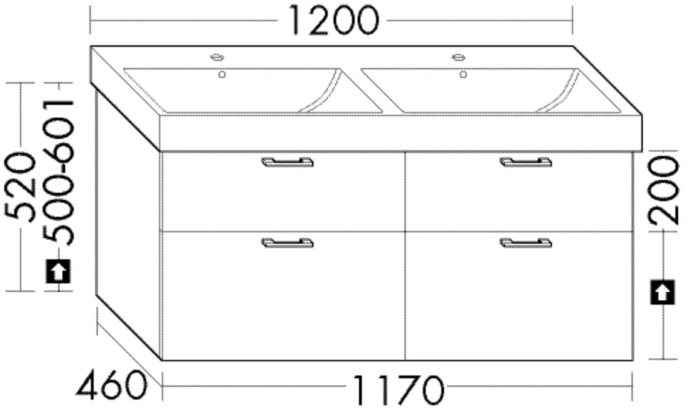 Waschtischunterschrank Sys30 von burgbad - 460 mm tief, 1.170 mm breit, 520 mm hoch mit 2 Schubladen und 2 Auszügen Waschtischunterschrank Sys30 von burgbad - 460 mm tief, 1.170 mm breit, 520 mm hoch mit 2 Schubladen und 2 Auszügen