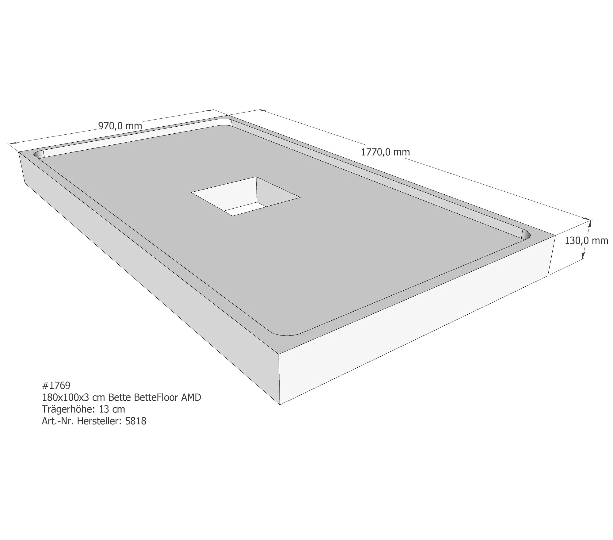 Duschwannenträger für Bette Floor 180 × 100 × 3 cm Breite: 100 cm / Länge: 180 cm