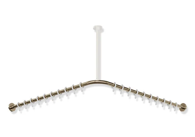 HEWI Vorhangstange System 900, Edelstahl PVD bronze glänzend, Achsmaß 987 x 987 mm, D 25 mm, 20 Ringe aus POM
